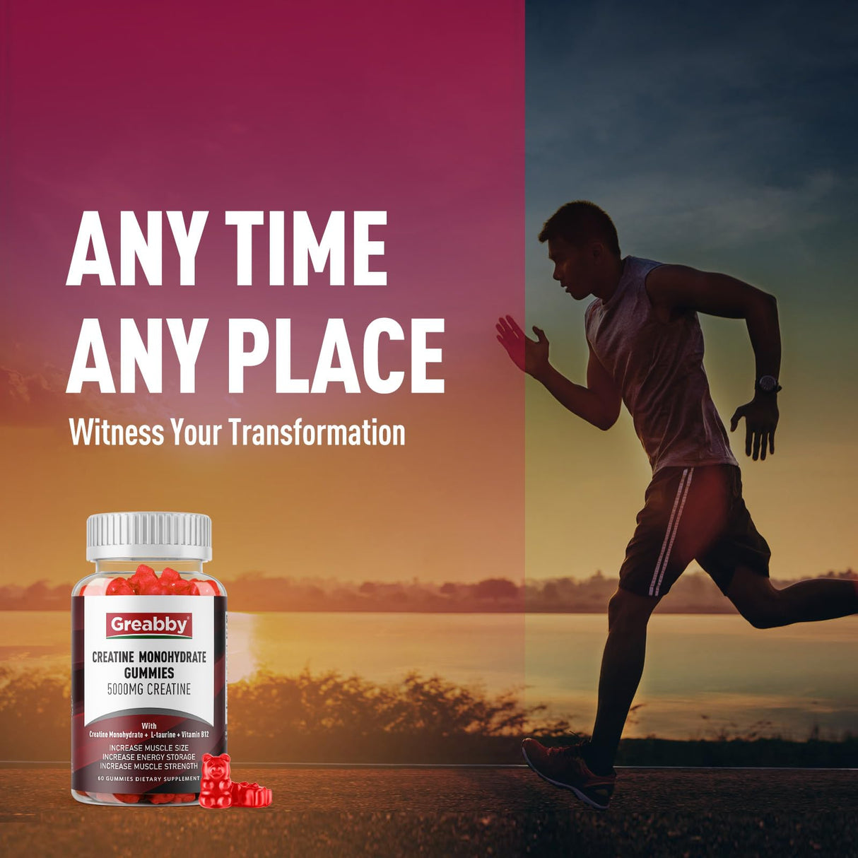 GREABBY Creatine Monohydrate Gummies - 5g Creatine Monohydrate for Women & Men, L-Taurine, B12, Creatine Chews for Muscle Growth, Increase Strength and Build Muscle, Mixed Berry Flavor 120 Count