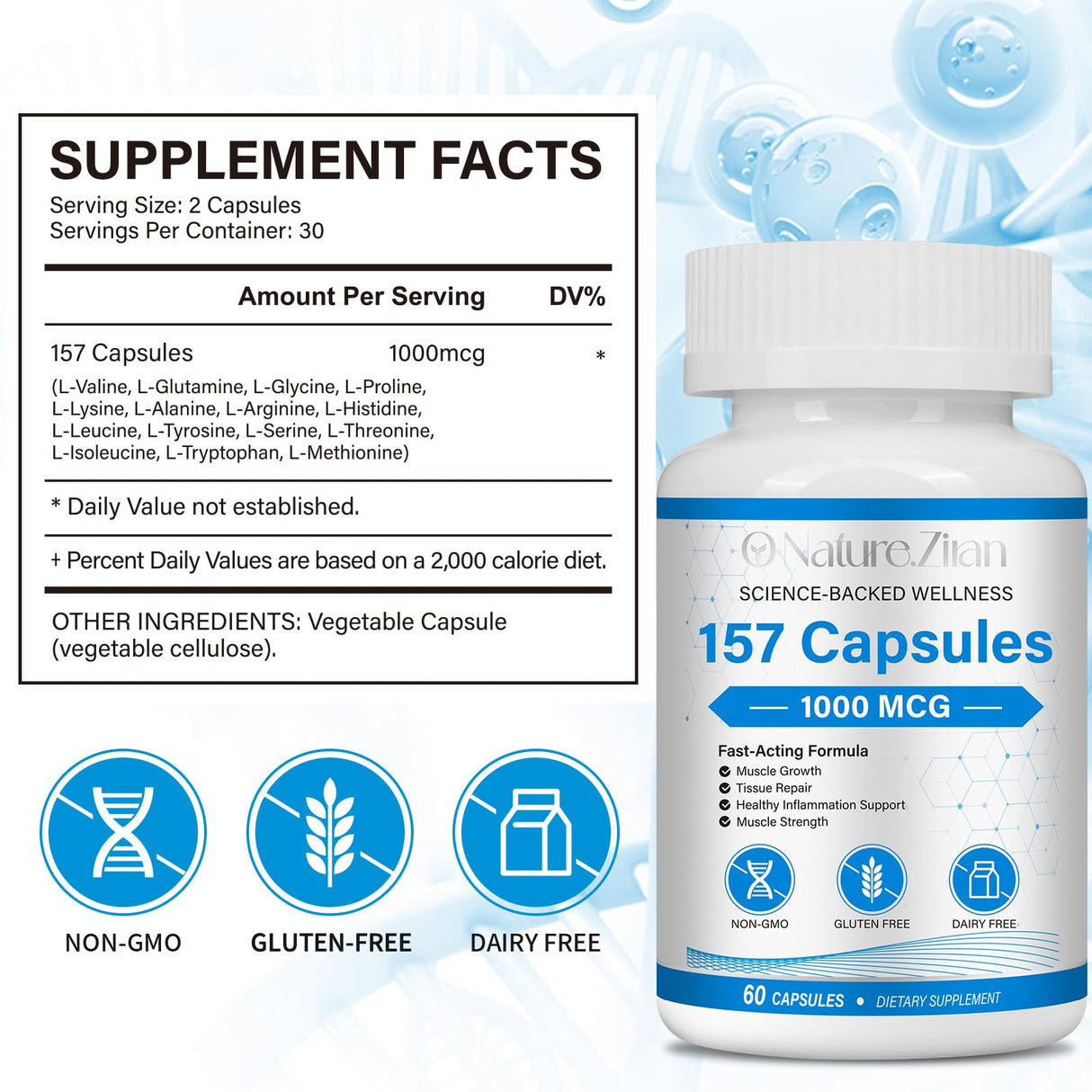 TKTALKER Complex 157 Capsules 1000 MG - High Potency Formula for Active Support Supplement - Non-GMO, Gluten-Free- 60 Capsules