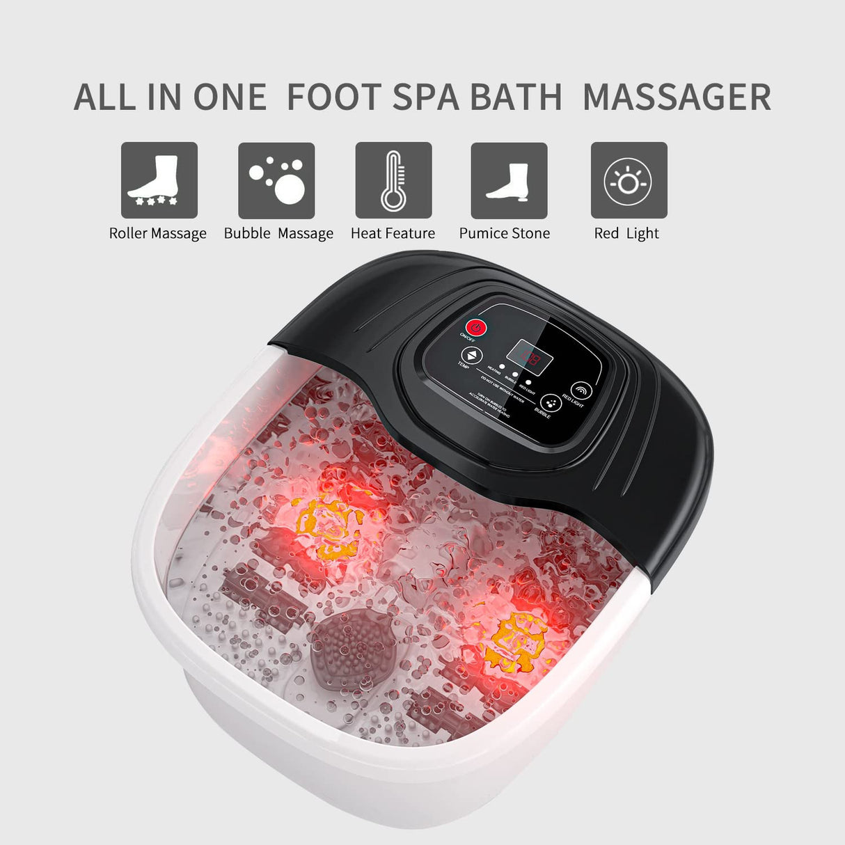 RIGHTMELL Foot Spa Bath Massager with Heat, Epsom Salt,Bubbles, Vibration and Red Light, Tub for Stress Relief,Foot Soaker Fathers Day Birthday Gifts for Mom Dad Women Men Her Him