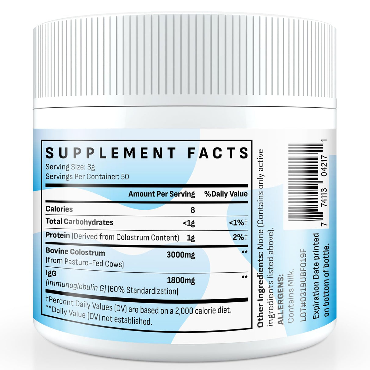 Energievoll Bovine Colostrum Supplement Powder - 60% IgG 3000 mg for Gut, Hair Growth, Beauty, and Immune, Easy to Mix, Unflavored (50 Servings)