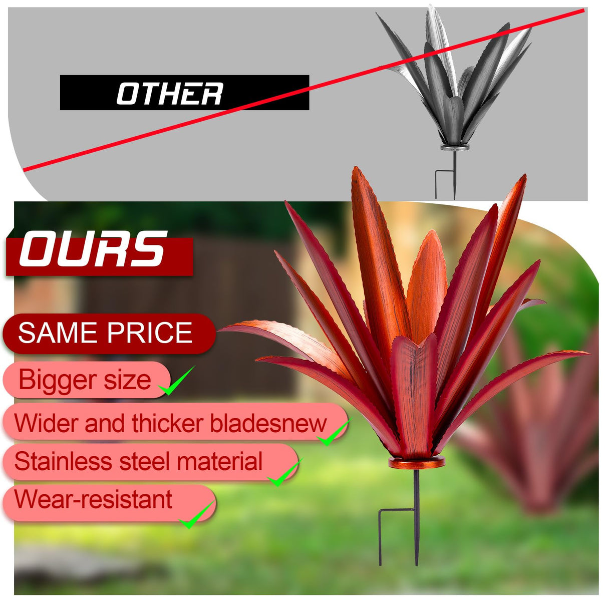 HYDMLSL Large Tequila Rustic Sculpture, Rustic Metal Agave Plants for Outdoor Patio Yard Mexican Plant Garden, Agave Outdoor Lawn Ornaments Yard Stakes (Red 1pc)