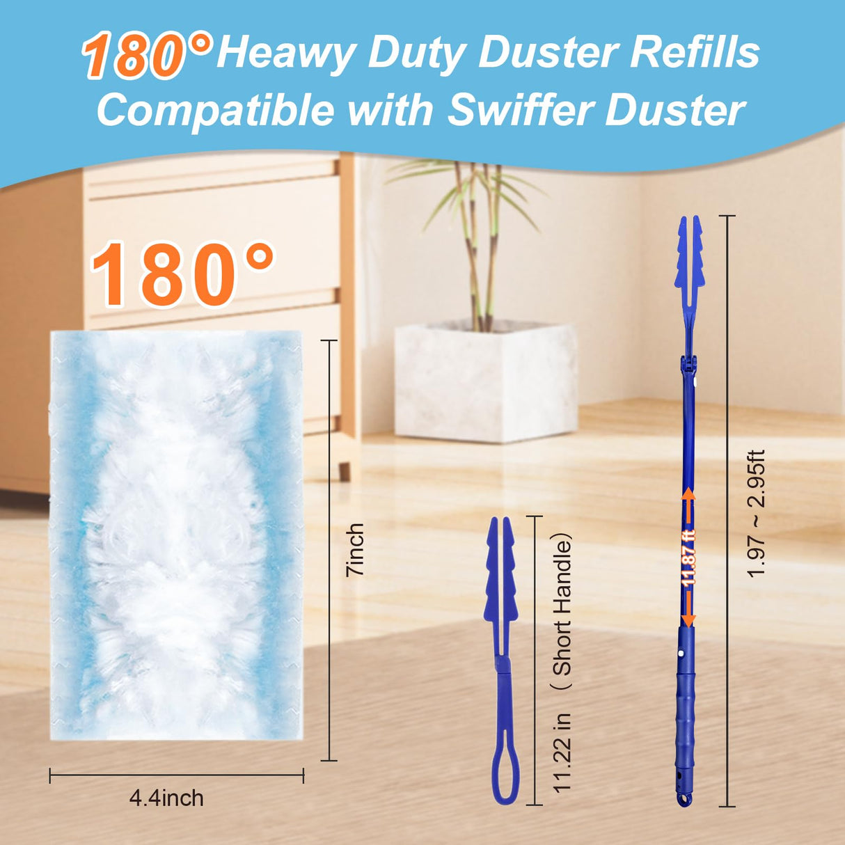50 Count Duster Refills Kit for Swiffer Duster, One-Sided Electrostatic Duster with 2 Handles, Heavy Duty Dusters Refills Replacement for Cleaning Home, Blinds, Fans, Corners
