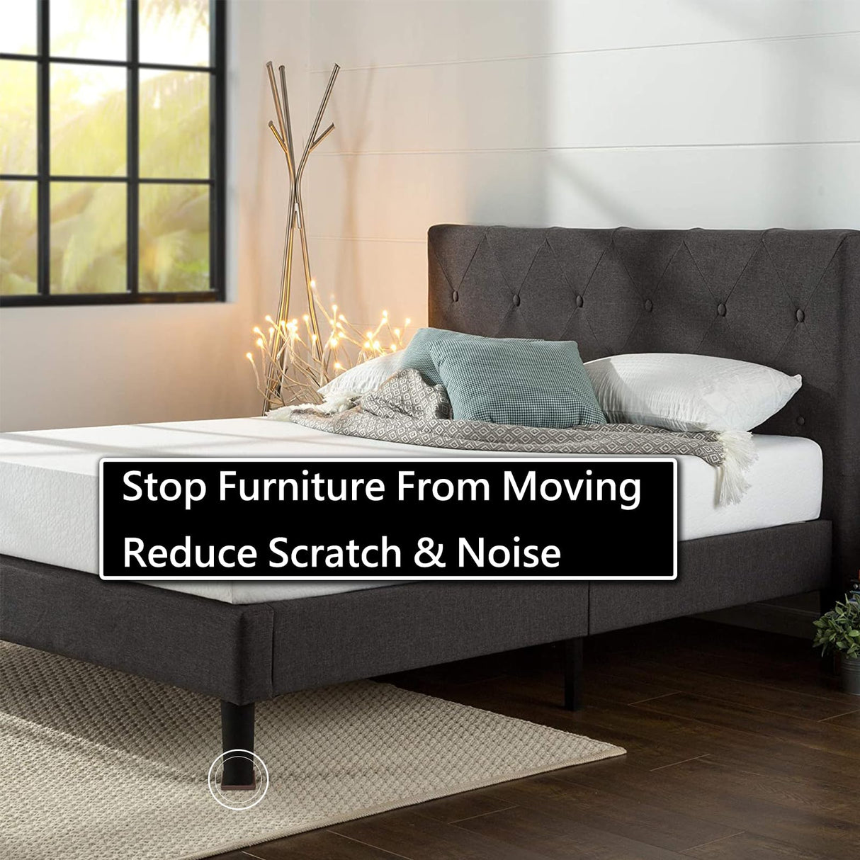 4x4 Square Rubber Furniture Caster Cups, Anti-Sliding Furniture Pads Bed Stopper Floor Protectors with Grip - Protect Any Flooring