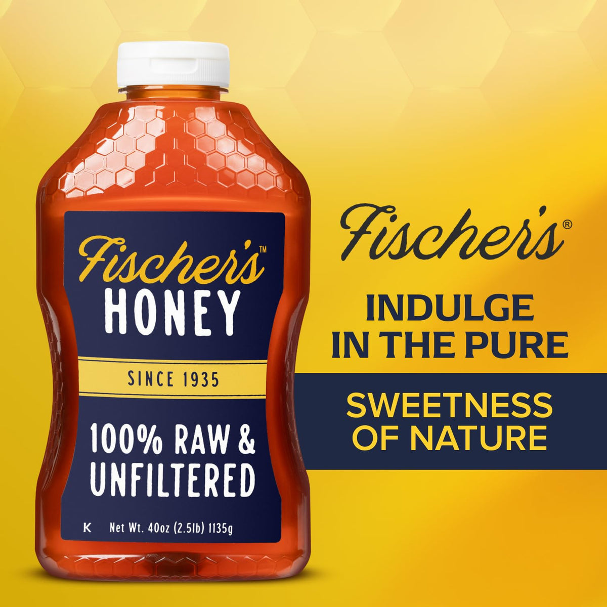Fischer’s 100% Pure, Raw & Unfiltered Honey - All-Natural Sweetener - Rich Flavor Profile, Packed with Nutrients, 40 oz