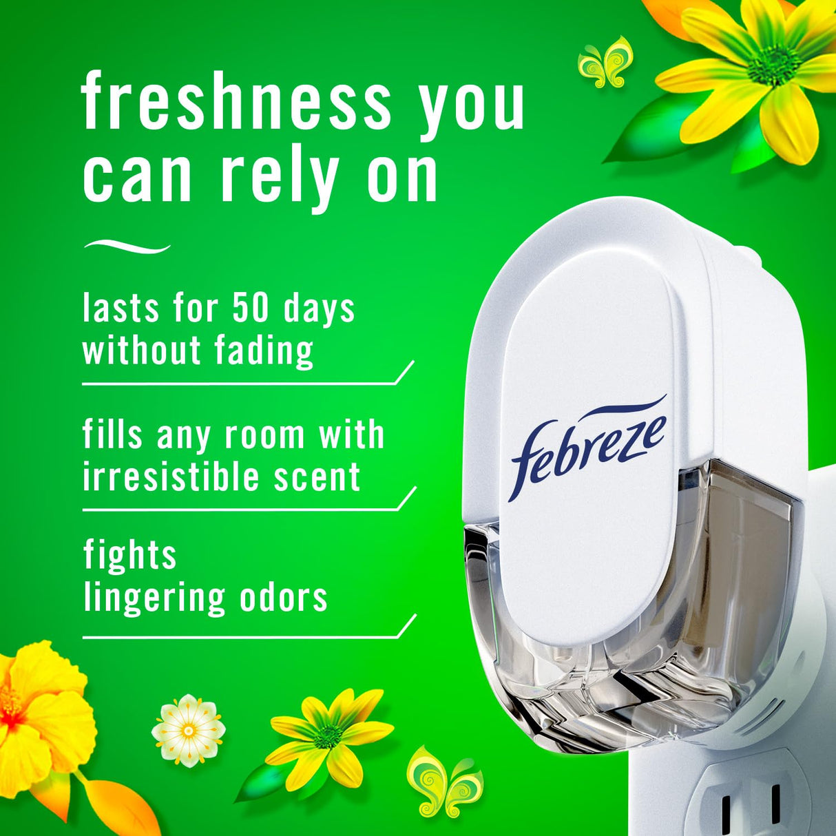 Febreze Plug In Air Freshener, Odor-Fighting Scented Oil Starter Kit, Air Fresheners for Home and Bathroom and Kitchen, Long Lasting for Strong Odors, Gain Original Scent, Warmer + 4 Refill