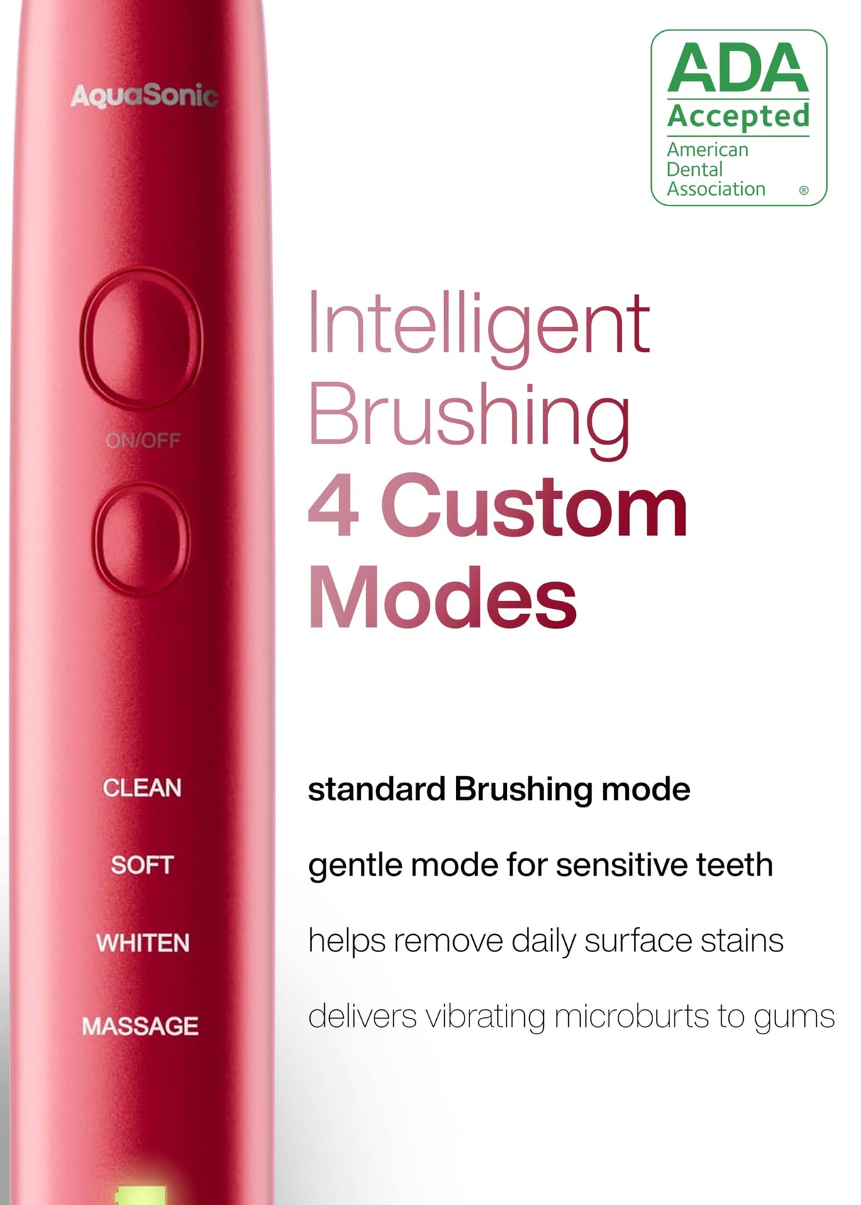 Aquasonic Vibe Series Ultra-Whitening Toothbrush – ADA Accepted Electric Toothbrush - 8 Brush Heads & Travel Case – 40,000 VPM Motor & Wireless Charging - 4 Modes w Smart Timer – Ruby