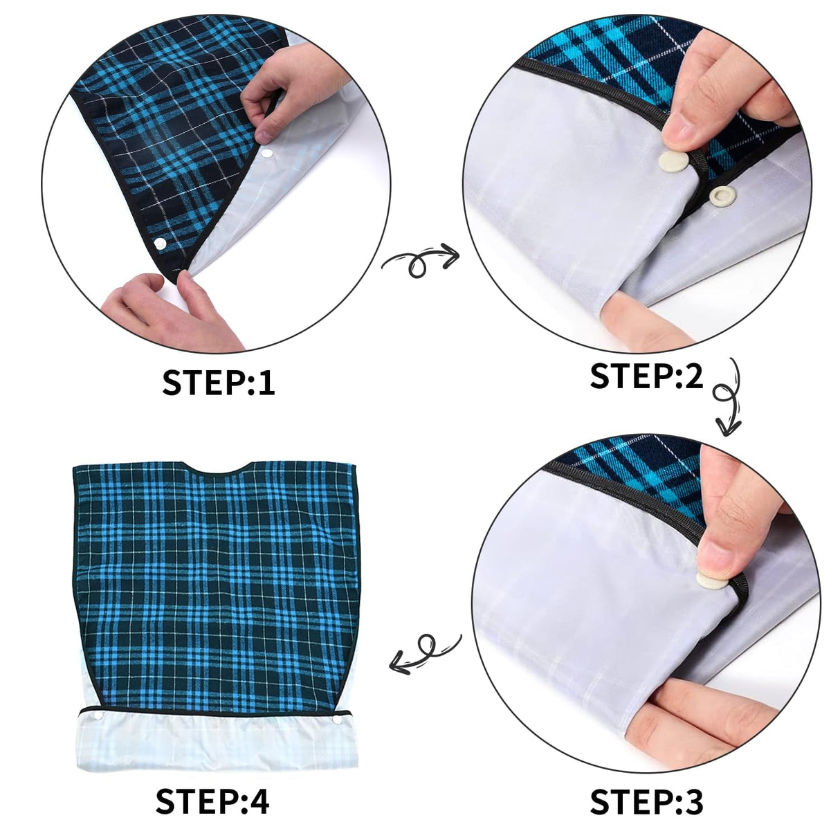 XKDOUS 4 Pcs Adult Bibs For Men Washable Clothing Protector with Crumb Catcher for Eating, Reusable Waterproof Large Feeding Adult Bibs Gift for Men Women Elderly Senior