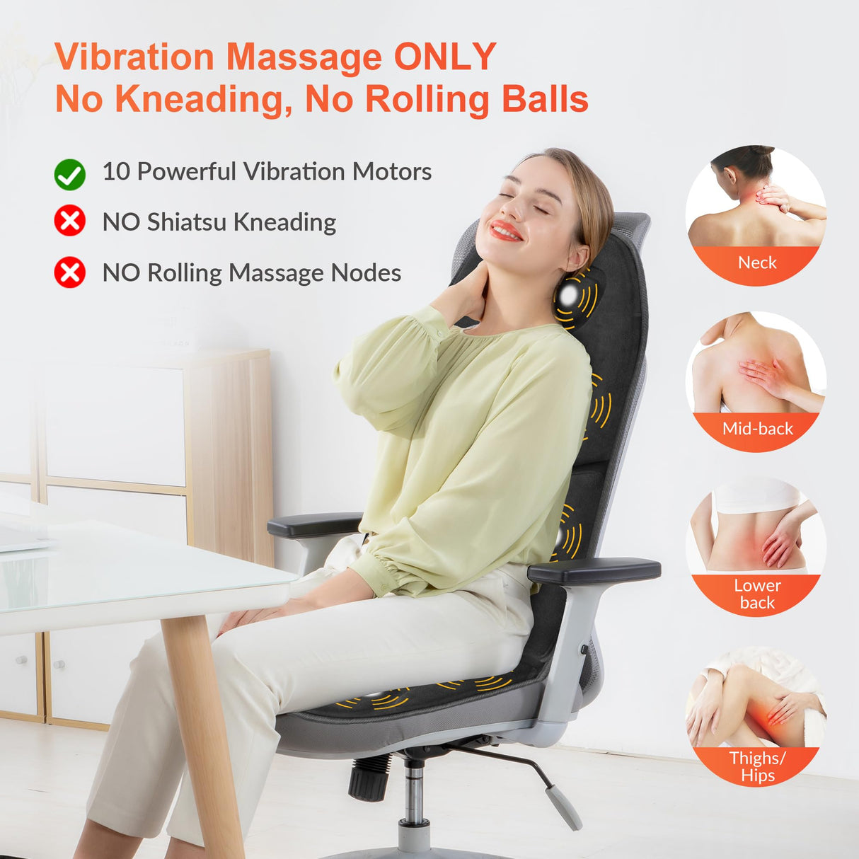 COMFIER Massage Seat Cushion Back Massager with Heat,10 Motors Vibration Chair Pad(Not Shiatsu,Rolling Massage,Chair Massager for Office/Home(Not for Car)