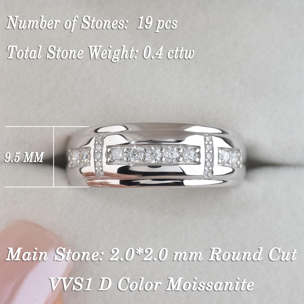 Heinlov Moissanite Mens Wedding Band 925 Sterling Silver D Color VVS1 Sz 11