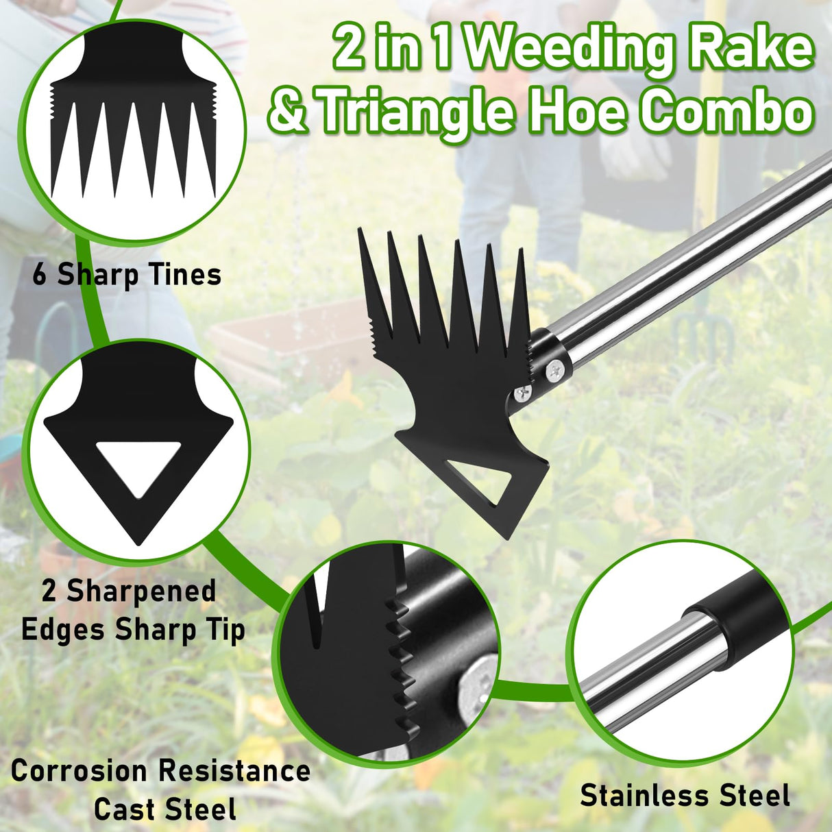 Upgraded Weed Puller Tool with Long Handle, 56" Manual Weeder Remover Tool, 2 in 1 Hand Weed Rake Garden Hoe for Gardening, Heavy Duty Uprooting Weeding Pull for Lawn, Yard, Patio Garden