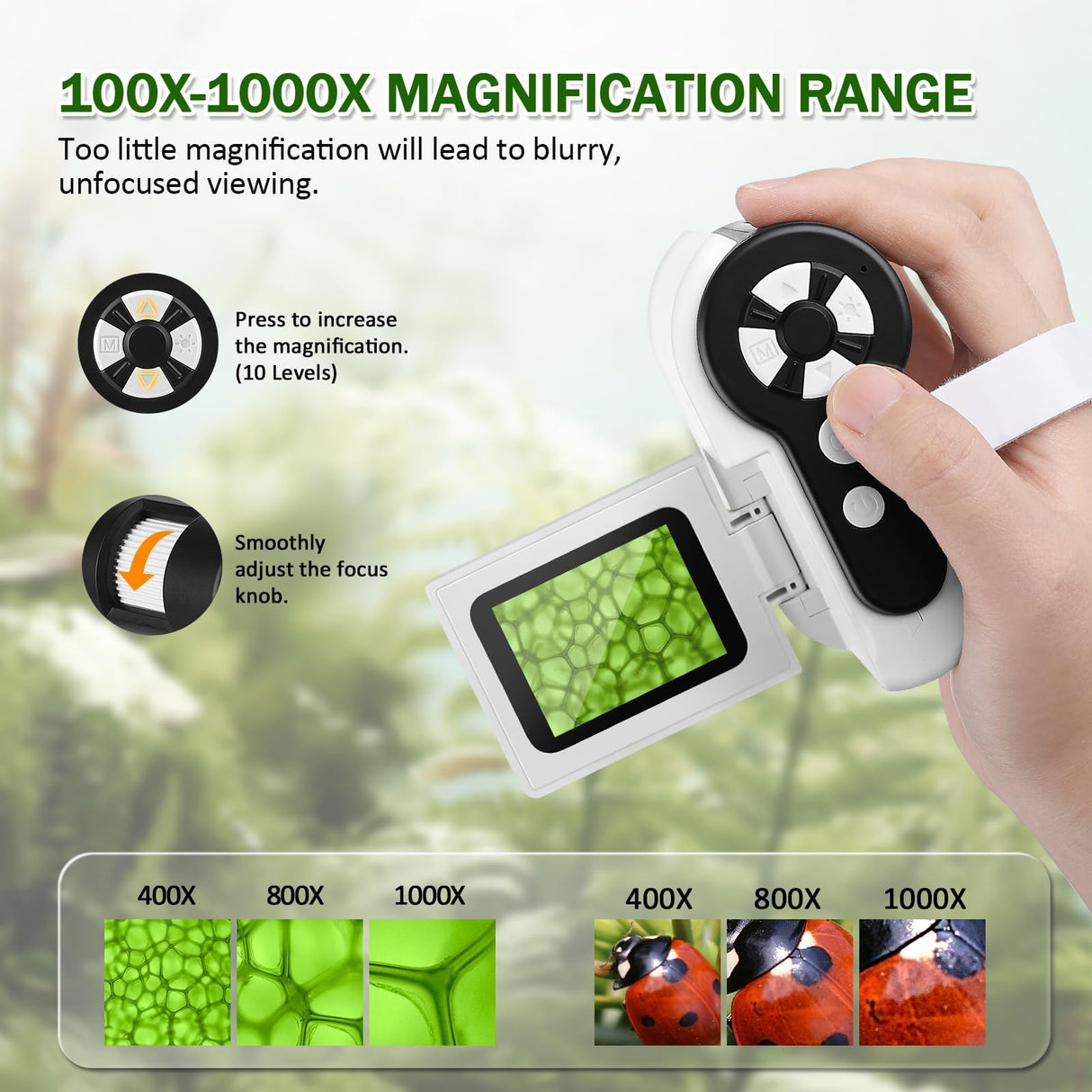 Barchrons 1000X Handheld Microscope for Kids, 4K 2.0" Screen Mini Pocket Microscope with 6 Adjustable LED Lights, Edu Science Christmas Birthday Gifts for Kids Ages 8-12