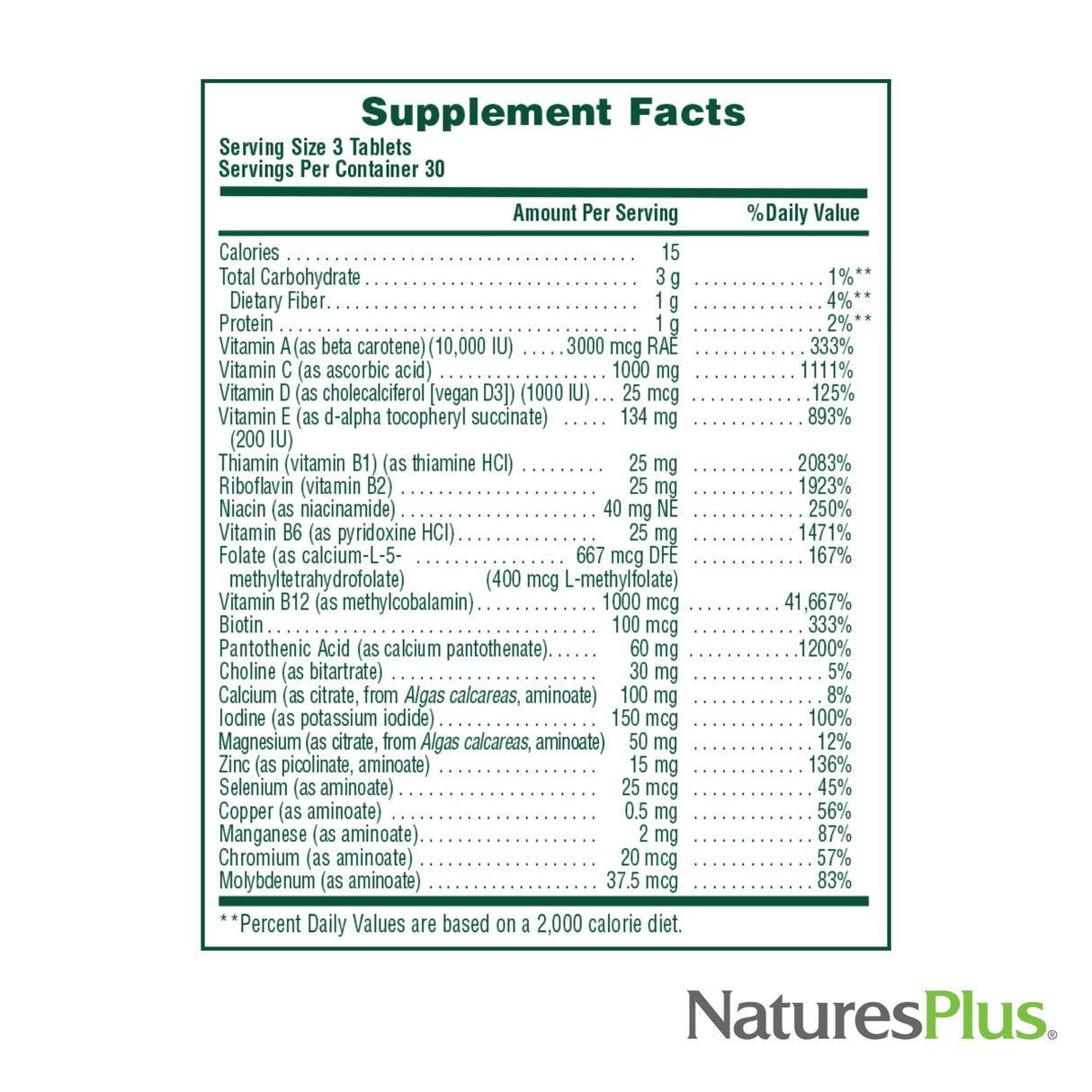 Natures Plus Source of Life No Iron Tablets - 90 Vegetarian Tablets - Whole Food Multivitamin & Mineral Supplement, Energy & Immunity Booster- Gluten-Free - 30 Servings