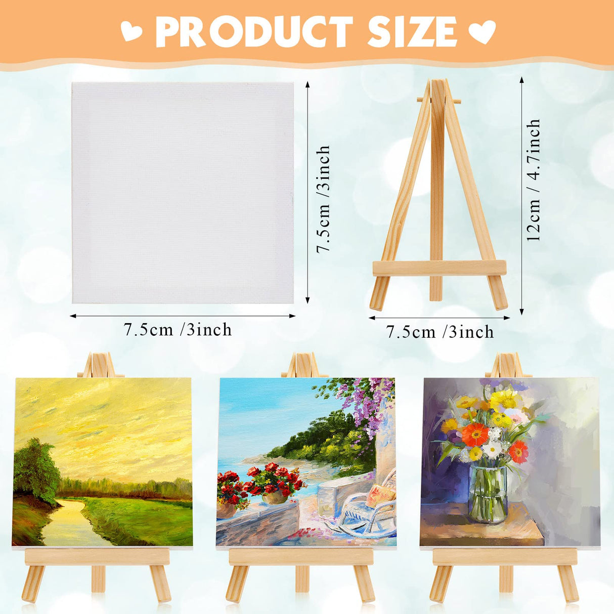 Mimorou 32 Pack 3 x 3 Inch Mini Canvases with Easel Sets for Painting Small Art Stretched Canvases Panels Pack with Wood Display Easel for Kids Birthday Parties Operation Christmas Gifts Items