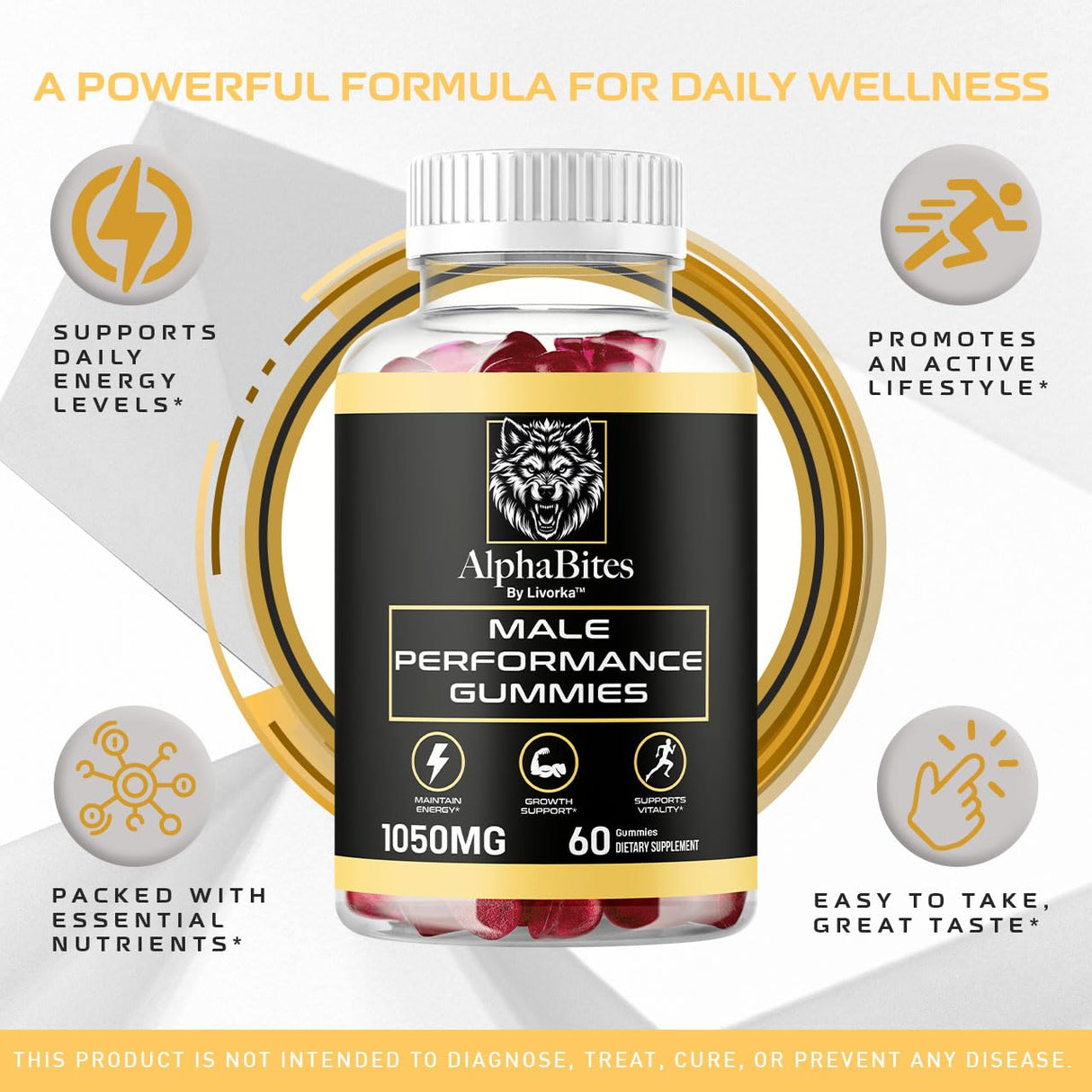 Alpha Bites - Original Formula 7 in 1 Alpha Bites Gummies, AlphaBites for Men, Official Alpha Bites Advanced Premium Formula Performance and Energy, Alpha Bite Gummy Reviews, for 1 Month