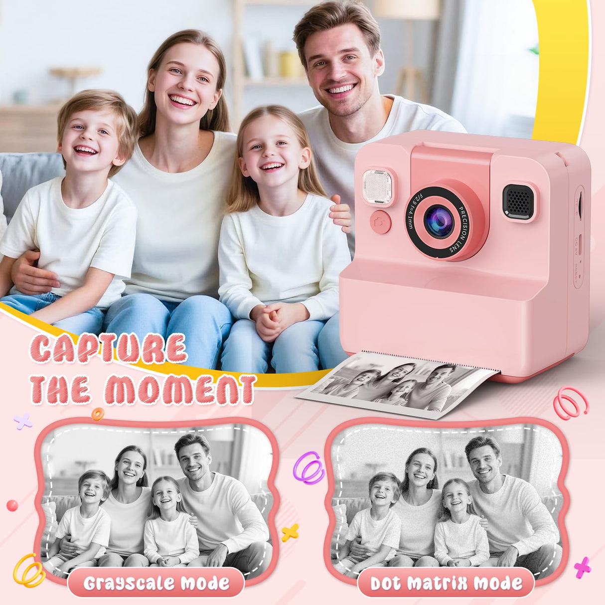 Kids Camera Instant Print Toys for Teenage Girls:1080P HD Digital Video Cameras for Girls, Christmas Birthday Gifts for 3 4 5 6 7 8 9 10 11 12 13 14 Year Old Girl with 32GB Sd Card-Pink