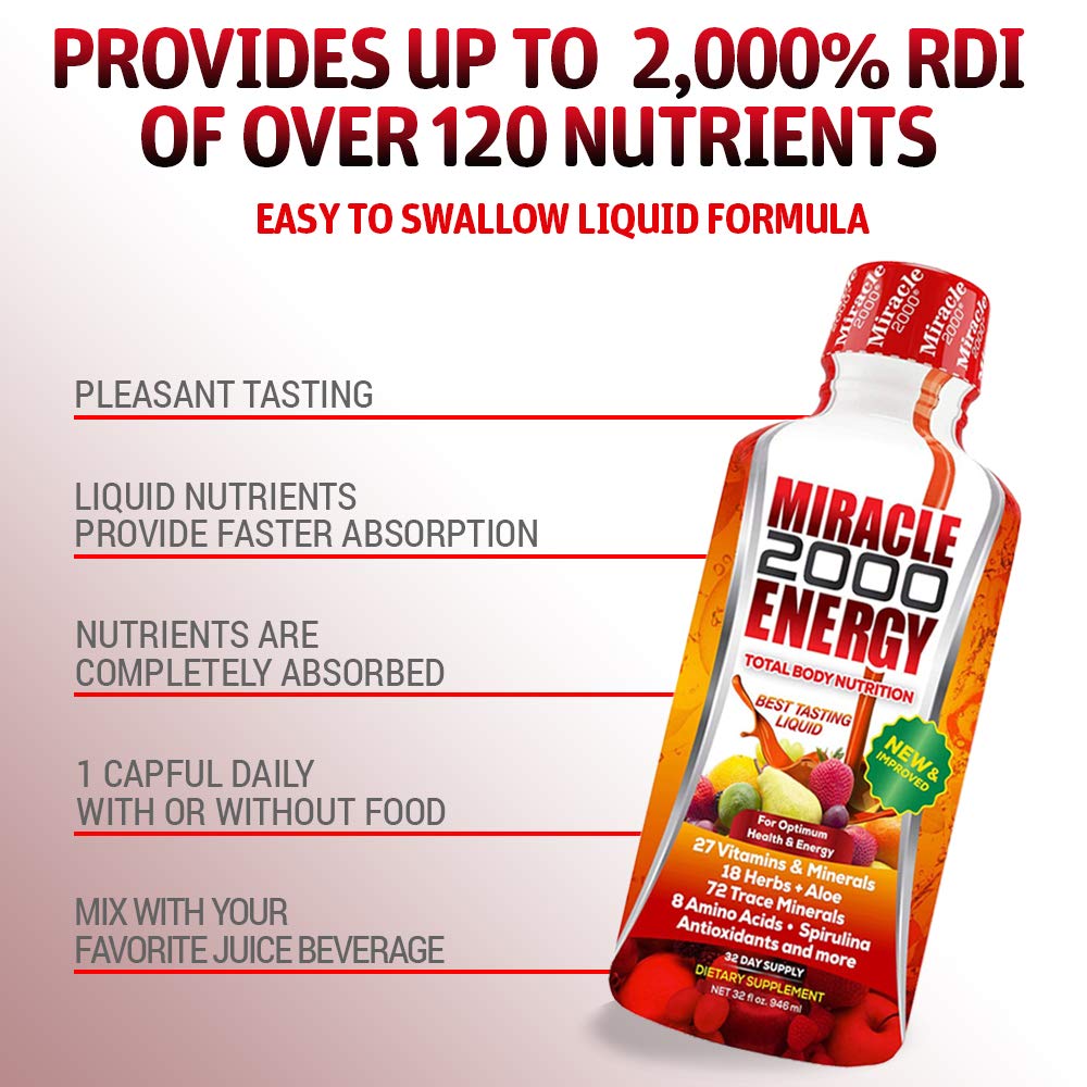 Century Systems - Miracle 2000, Complete Liquid Multivitamin and Mineral Supplement with Amino Acids and Antioxidants, 32 Ounces