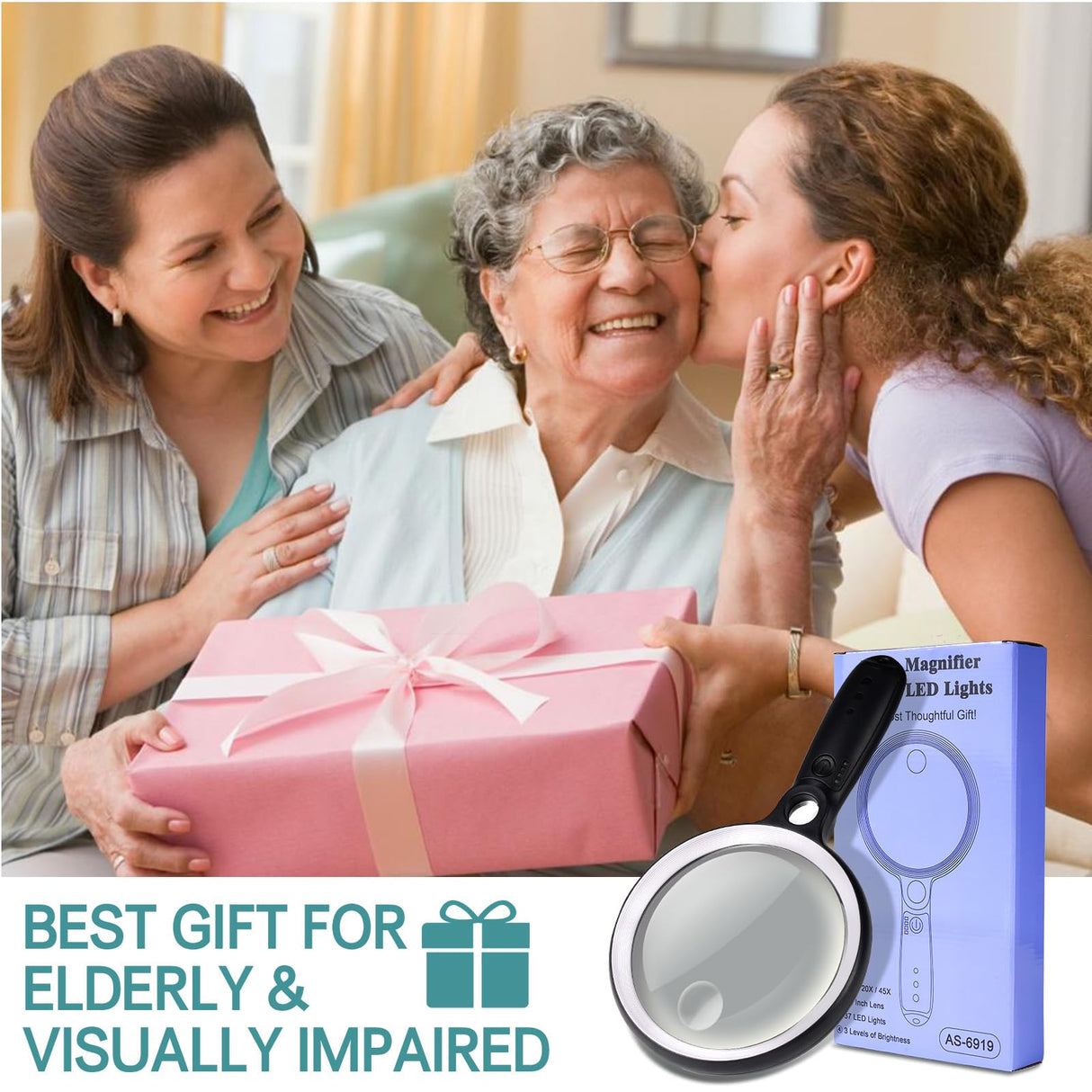 Large Magnifying Glass with 37 LED Light, 10X 20X 45X Handheld Illuminated Lighted Magnifier with 3 Light Modes Rechargeable Magnifying Glass for Seniors Reading, Inspection (White & Black)