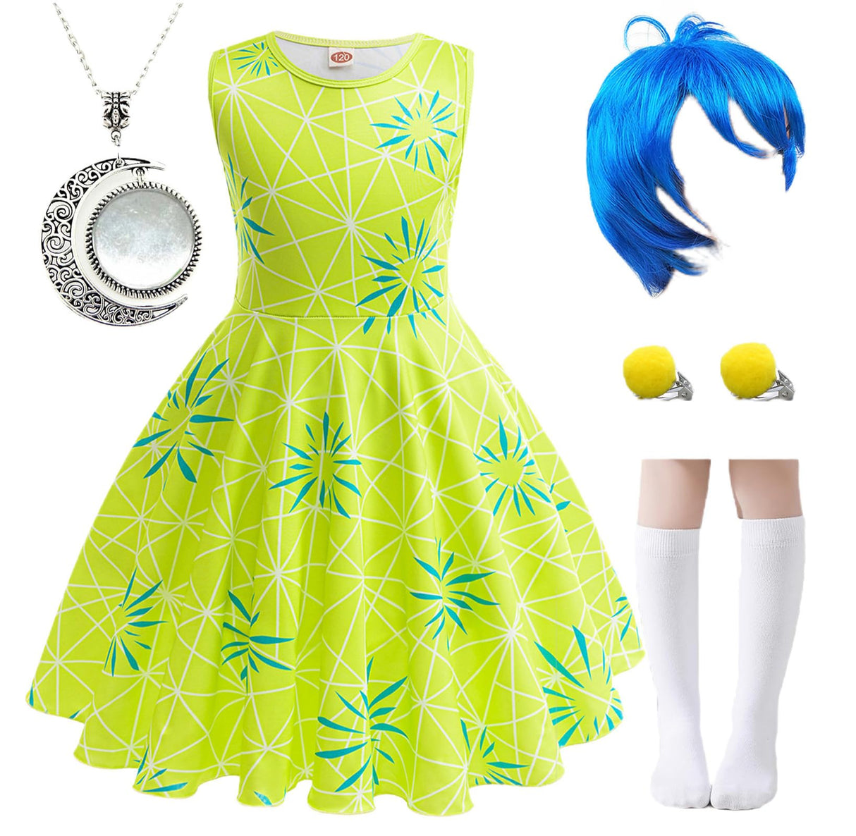 Magwei Girls Disgust Costume Joy Princess Dress Costume Kids Cosplay Dress up Halloween Birthday Christmas Outfits with Wig (Light Green, 11-12 Years)