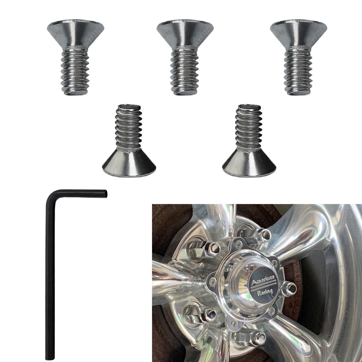 Ctuoptuo 𝟐𝟎 𝐏𝐜𝐬 of 970076 Wheel Center Cap Screws Allen Head & Allen Wrench, Fit for American Racing Torq Thrust Wheels