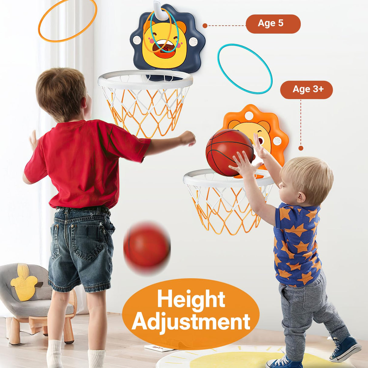 Toddler Kids Basketball Hoop Indoor Toys,Scoreboard Portable Design Adjustable Height,Christmas Birthday Baby Toddler Kids Boys Small Mini Basketball Hoop Gifts Toys (Orange, Large)