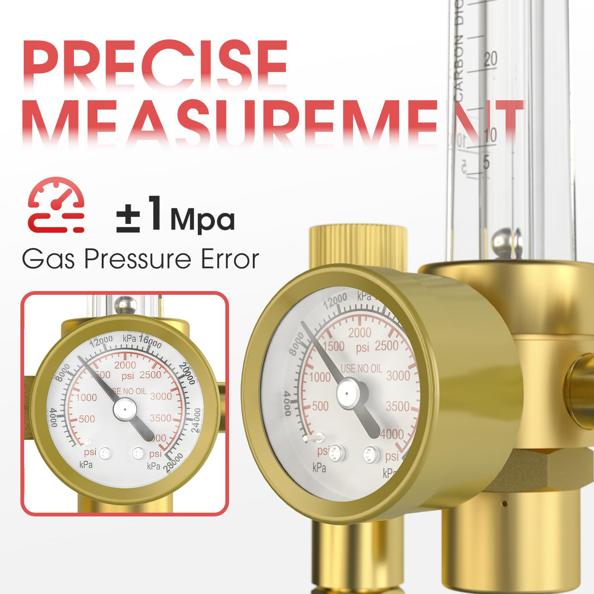 YESWELDER Welding Gas Regulator Flow Meter with Gas Hose, Leak-Proof Argon CO2 Pressure Gauge with Universal Multi-Interface, Suitable for MIG TIG Welding Machines