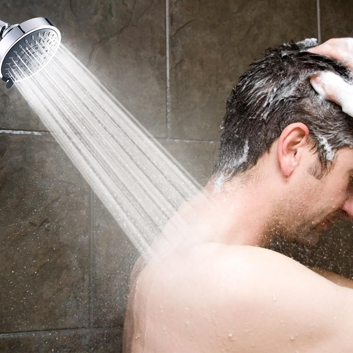 AISOSO Shower Head 2 PCS, 5 Modes High Pressure Shower Heads for Relaxed Shower Experience, 4.1 Inch Bathroom Fixed Showerhead Even at Low Water Pressure for Powerful Spray, Chrome