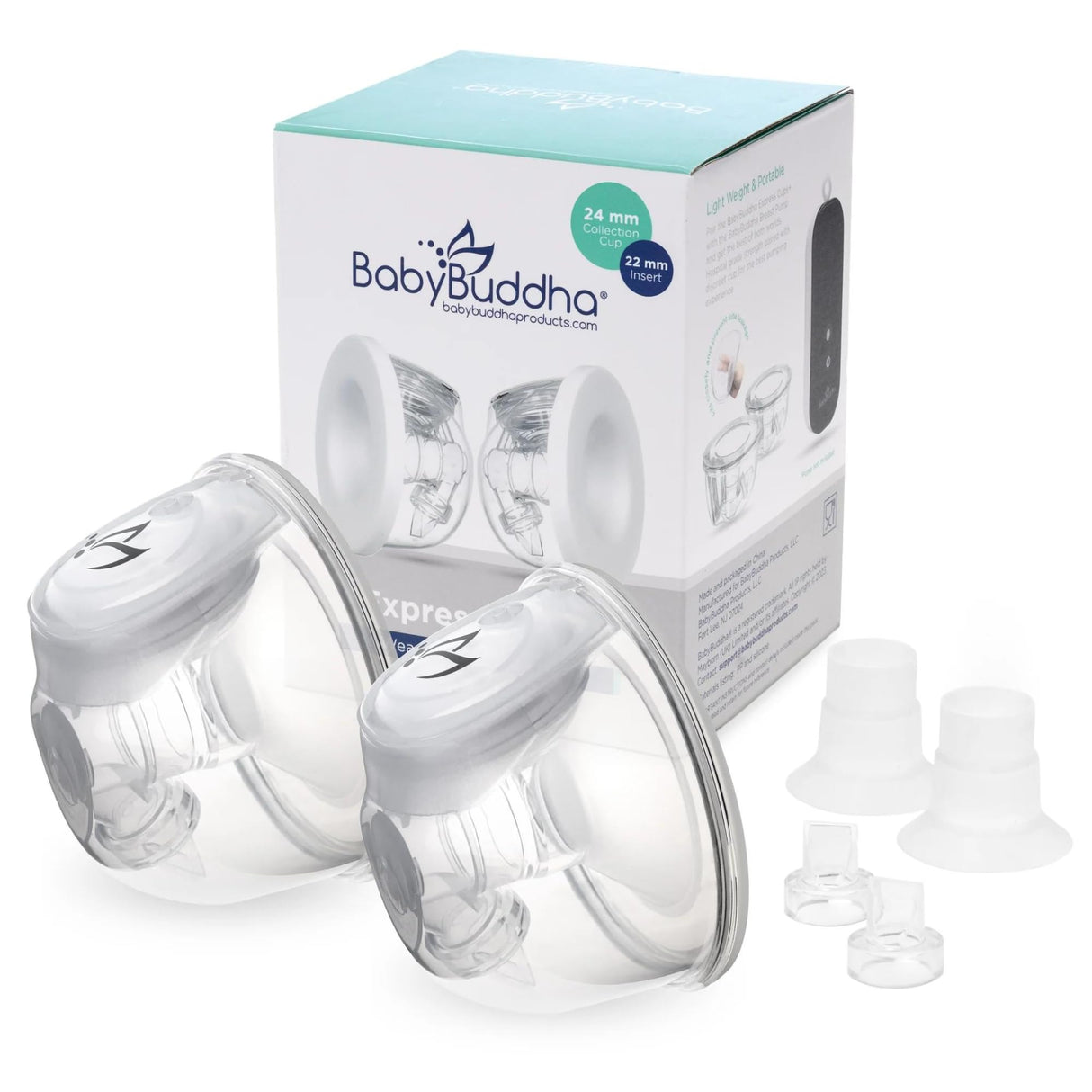 BabyBuddha Hands Free Milk Collection Cups for Breast Pump, 8 Fl Oz per Cup, Milk Containers, Compatible with BabyBuddha Breast Pump, Wearable Cups, Small, 2 Pack (22 to 24mm)