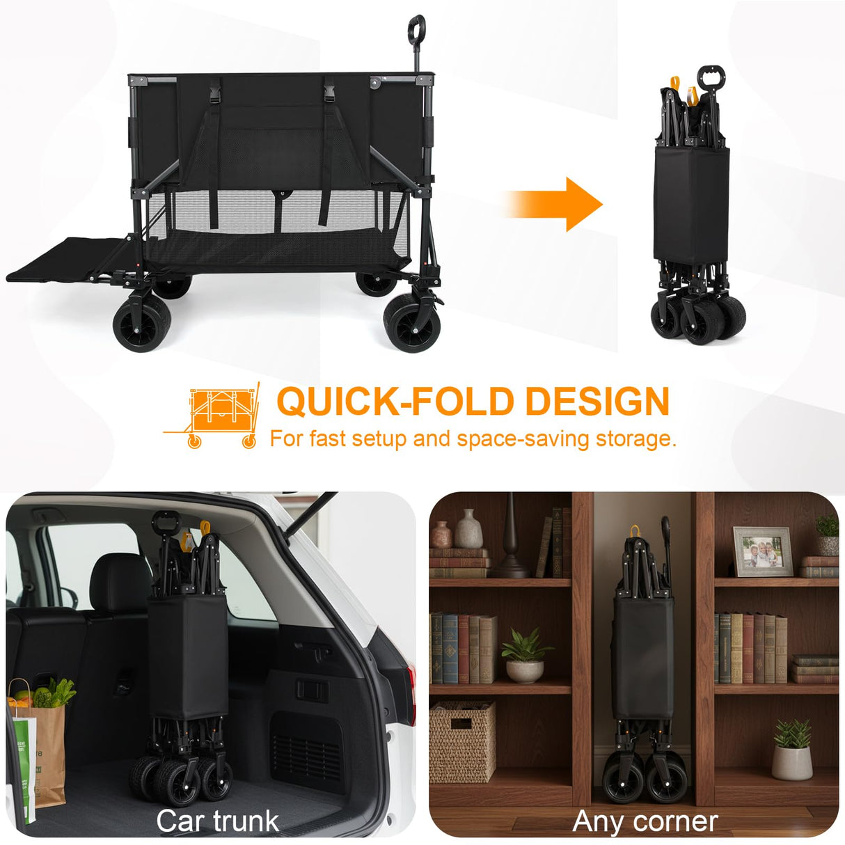 Double Decker Wagon Heavy Duty Collapsible, 600LBS 400L Capacity