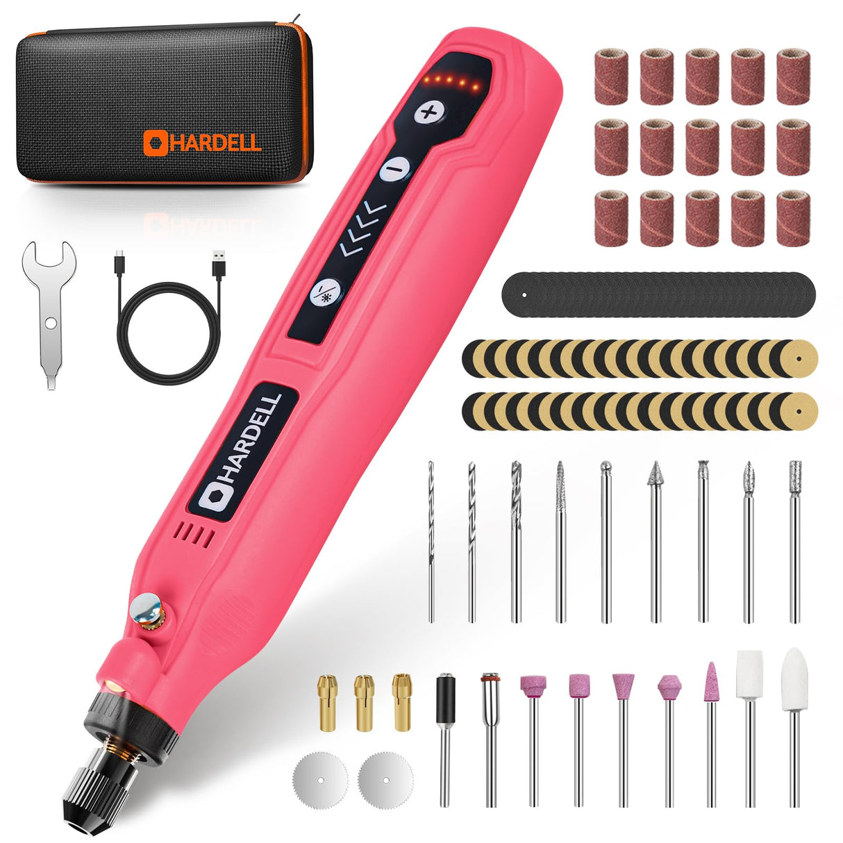 HARDELL Mini Cordless Rotary Tool, 5-Speed 3.7V Rechargeable Rotary Tool Kit with 36Accessories, USB Charging Multi-Purpose DIY Tool for Sanding, Polishing, Drilling, Engraving, Woodworking(Pink 36)