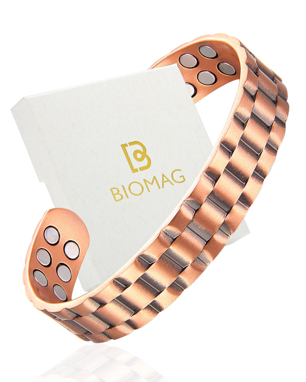 BioMag Magnetic Copper Bracelet for Men, 99.99% Pure Copper Cuff Bangle with 18 Magnets (3500 Gauss), Adjustable Size, Brick Pattern