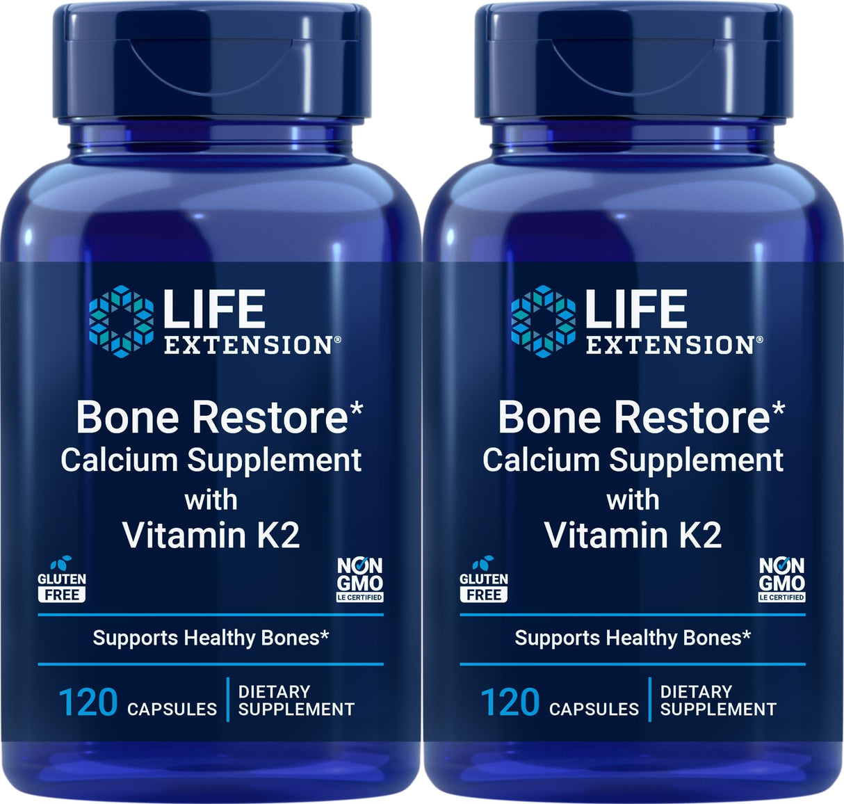 Life Extension Bone Restore Calcium Supplement with Vitamin K2, 120 Capsules (Pack of 2)