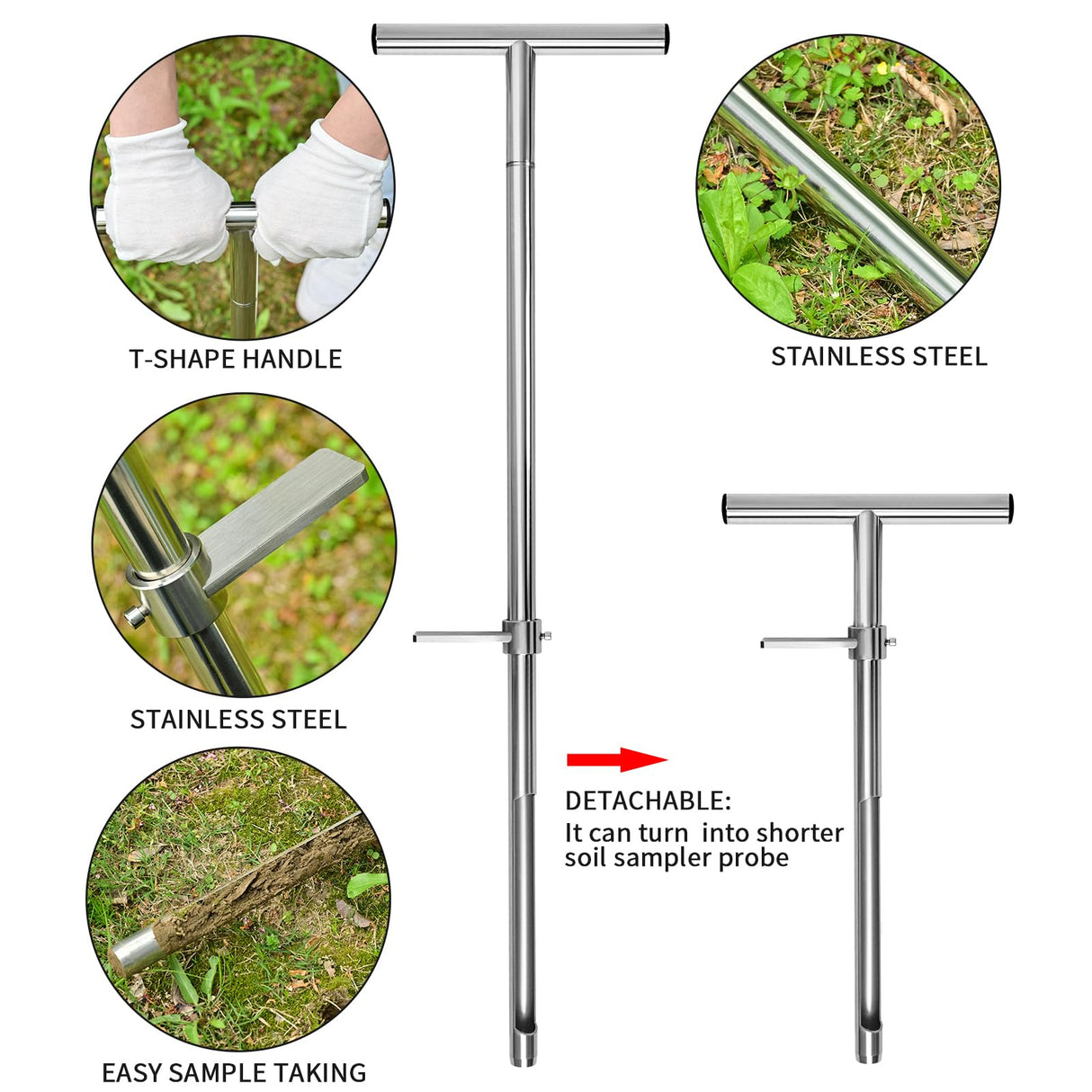 TIRYIUOU Soil Sample Probe, 36 Inch Soil Probe Rod, Ground Probe Rod, My Soil Test Kit, Stainless Steel Soil Sampler Tool for Soil Sampling, Gardening