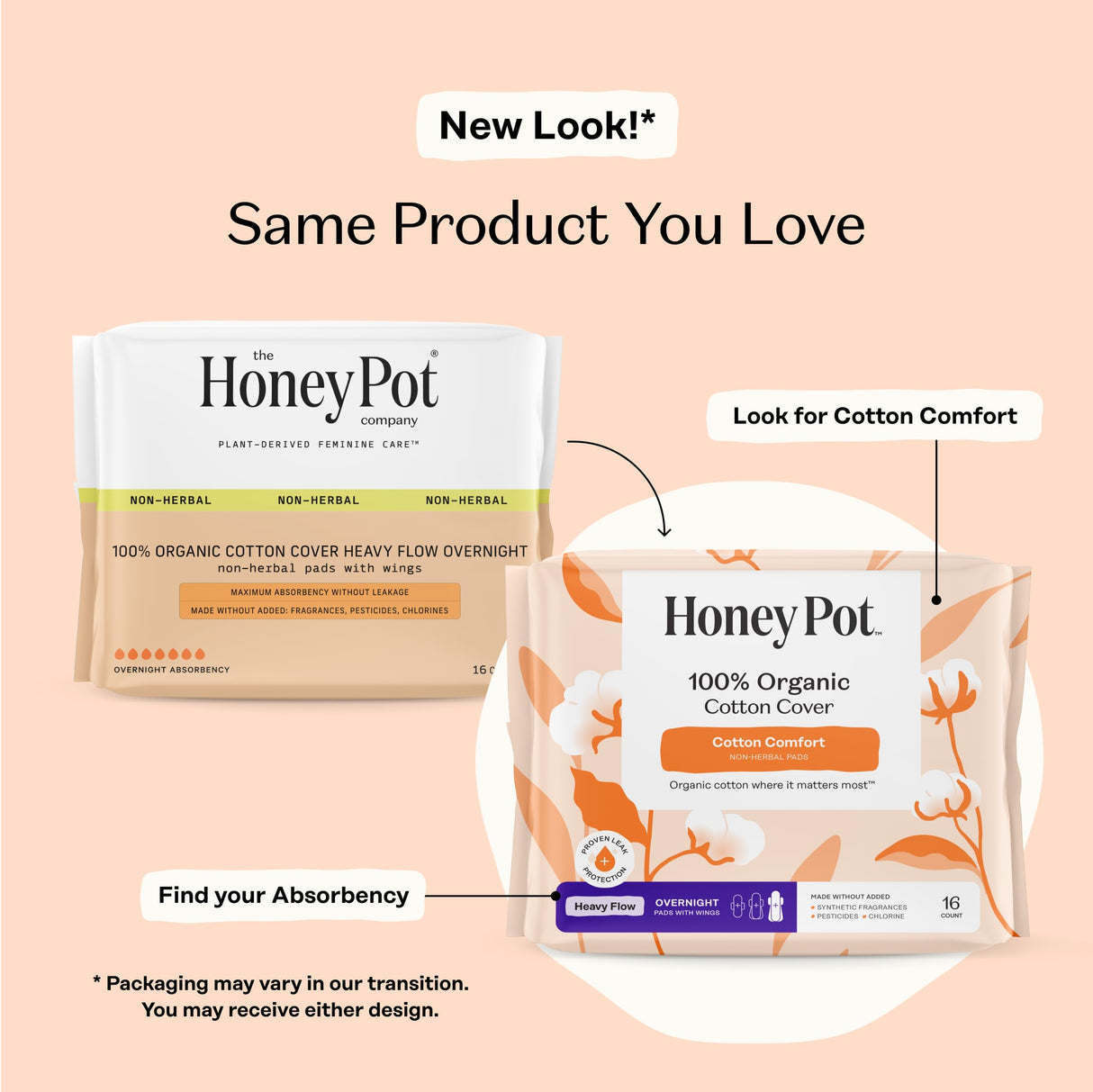 The Honey Pot Company - 64ct - Sanitary Pads for Women - Non-Herbal Heavy Overnight w/Wings - Organic Cotton Cover & Ultra-Absorbent Pulp Core - Feminine Care - FSA & HSA Eligible