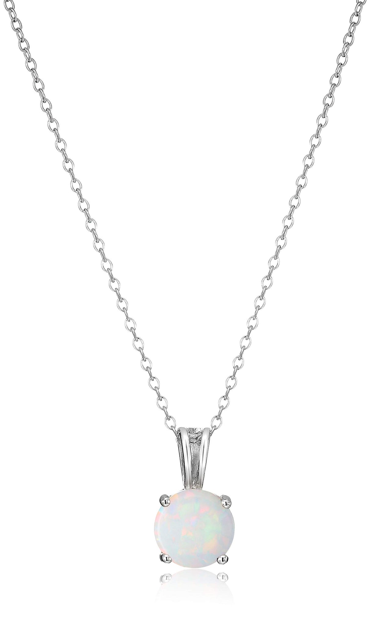 Amazon Essentials womens Sterling Silver Round Cut Created Opal Birthstone Pendant Necklace (October), 18"