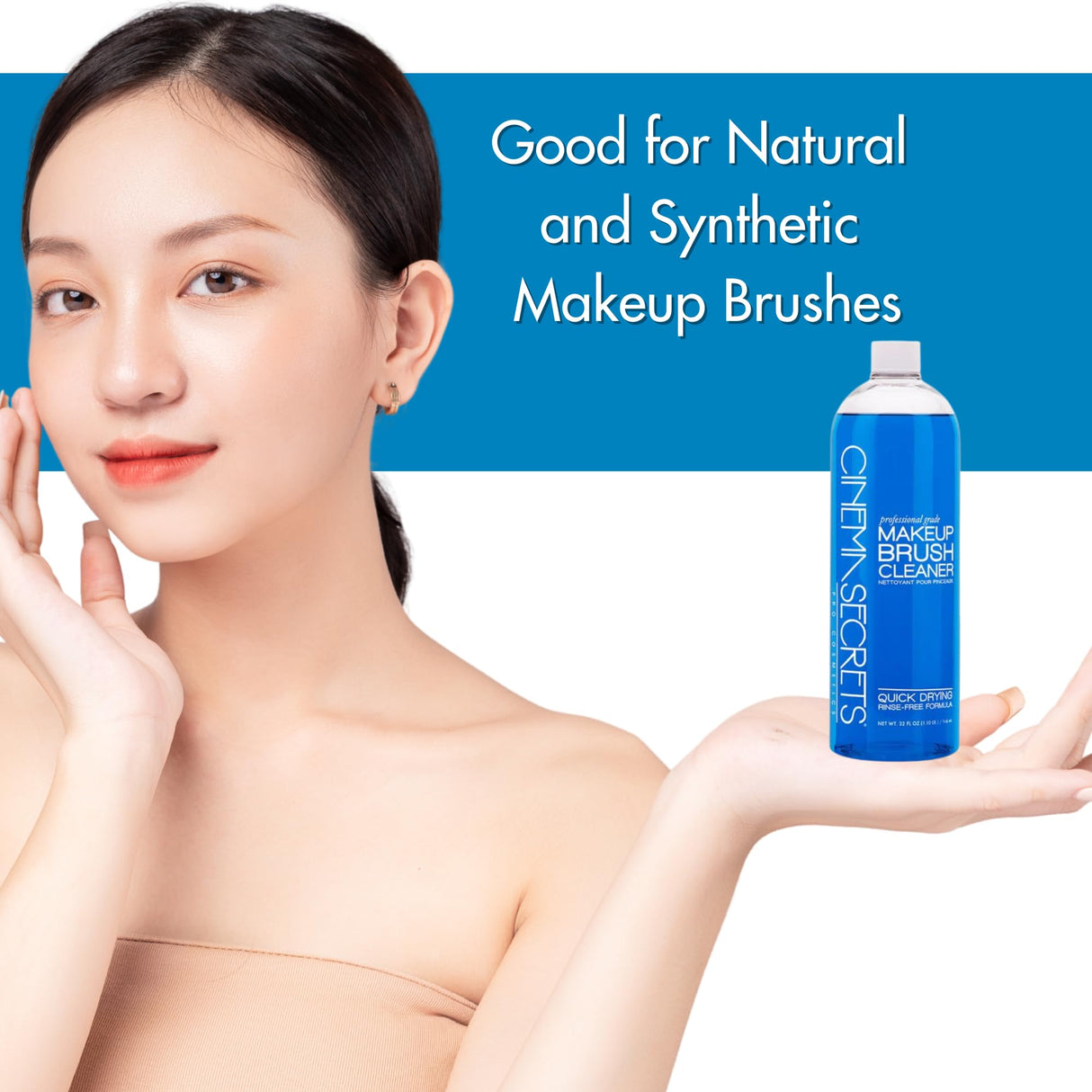 Cinema Secrets Original Blue Vanilla Makeup Brush Cleaner Solution - Professional Cleanser for Makeup Brushes - Quick-Drying, Rinse-Free Formula - Removes Stubborn Waterproof Make Up (32 fl oz)