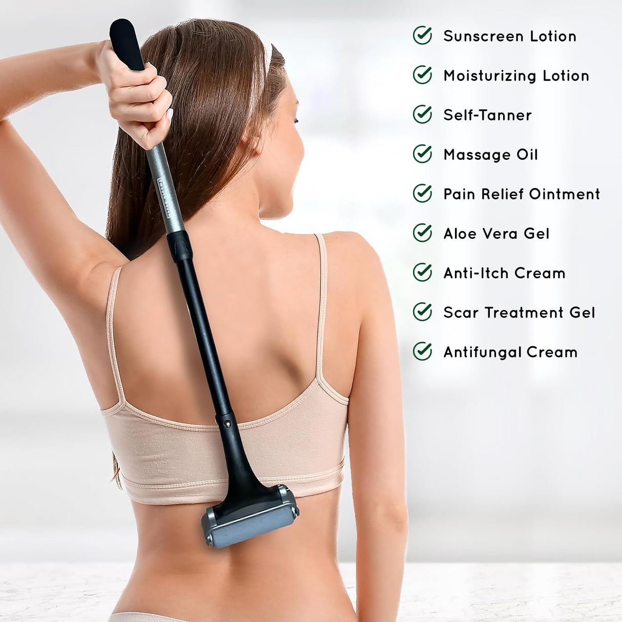 SMOOTH REACH Lotion Applicator for Back - Self Tanner and Sunscreen Application Roller - Works with Moisturizer, Cream, Ointment, Oil - Single