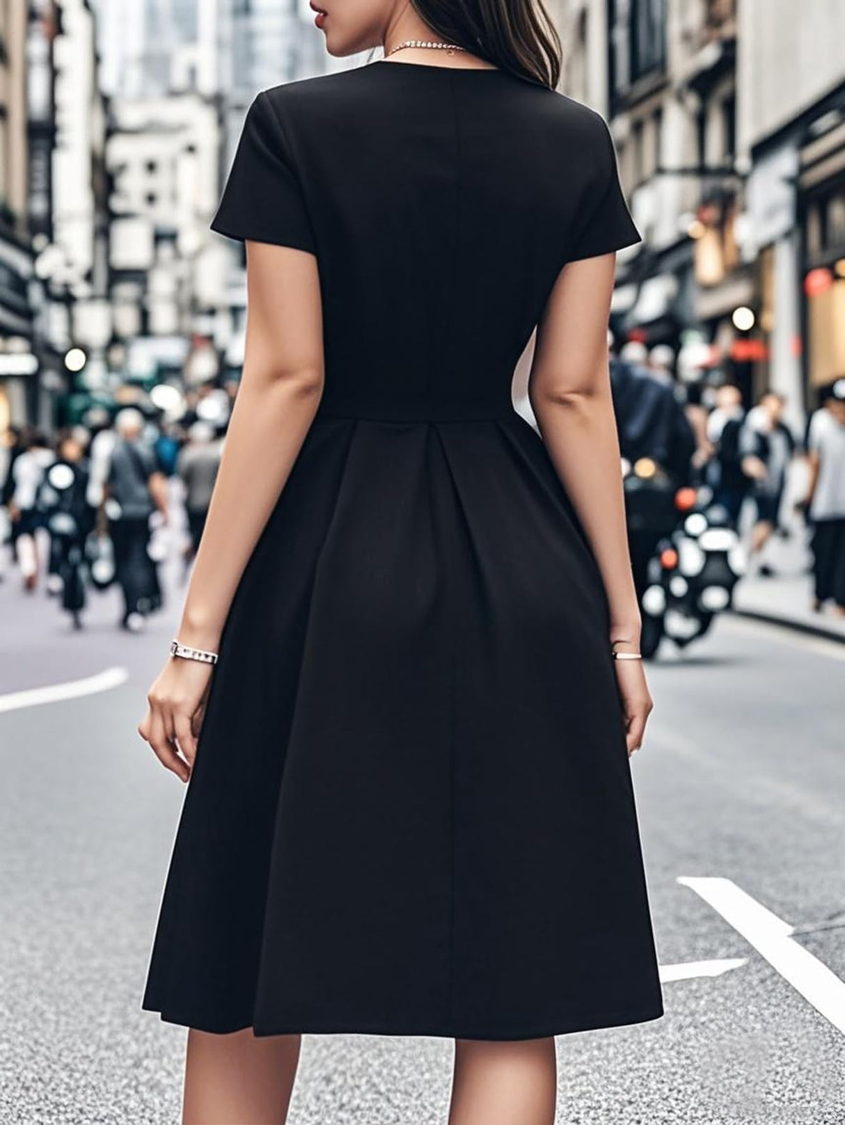 oxiuly Midi Cocktail Dresses for Women Christmas Elegant Casual New Year Hepburn Style Vintage Dress with Pockets S253 Black M