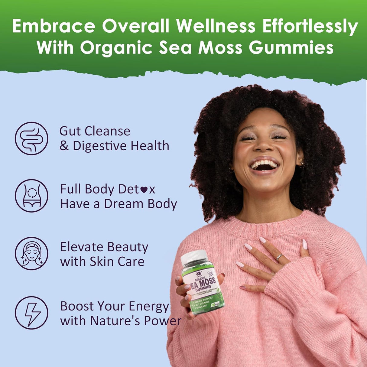 (2 Pack) Sea Moss Gummies - Irish Sea Moss Gummies for Adults & Kids - Advanced Superfood Seamoss Supplement with Organic Bladderwrack & Burdock Root Extract,ACV for Daily Immune, Gut Cleanse, Vegan