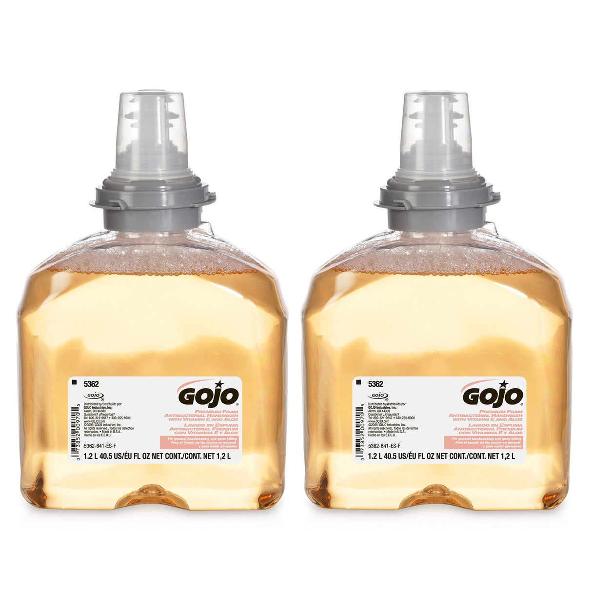 GOJO TFX Premium Foam Antibacterial Handwash, Fresh Fruit Scent, 1200 mL Foam Hand Soap Refills TFX Touch-Free Dispenser (Pack of 2) - 5362-02