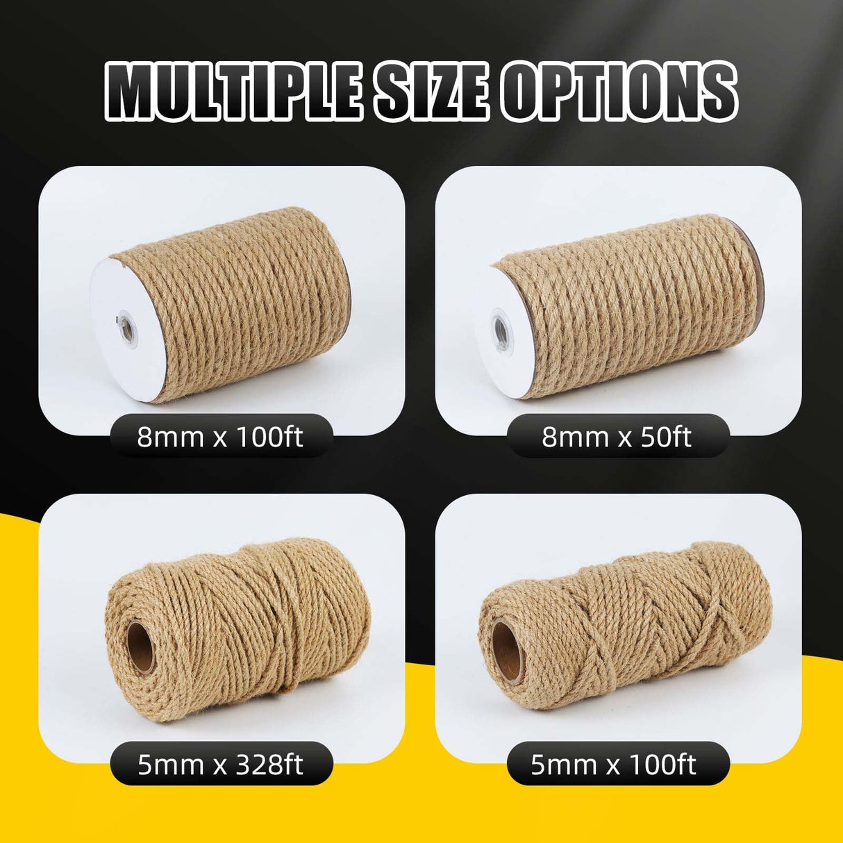 Radix Rope Natural Jute Twine, 5MM x 328FT Jute Rope Roll, Heavy Duty Thick Twine for Cat Scratching Post, Bundling, Gardening and DIY Crafts