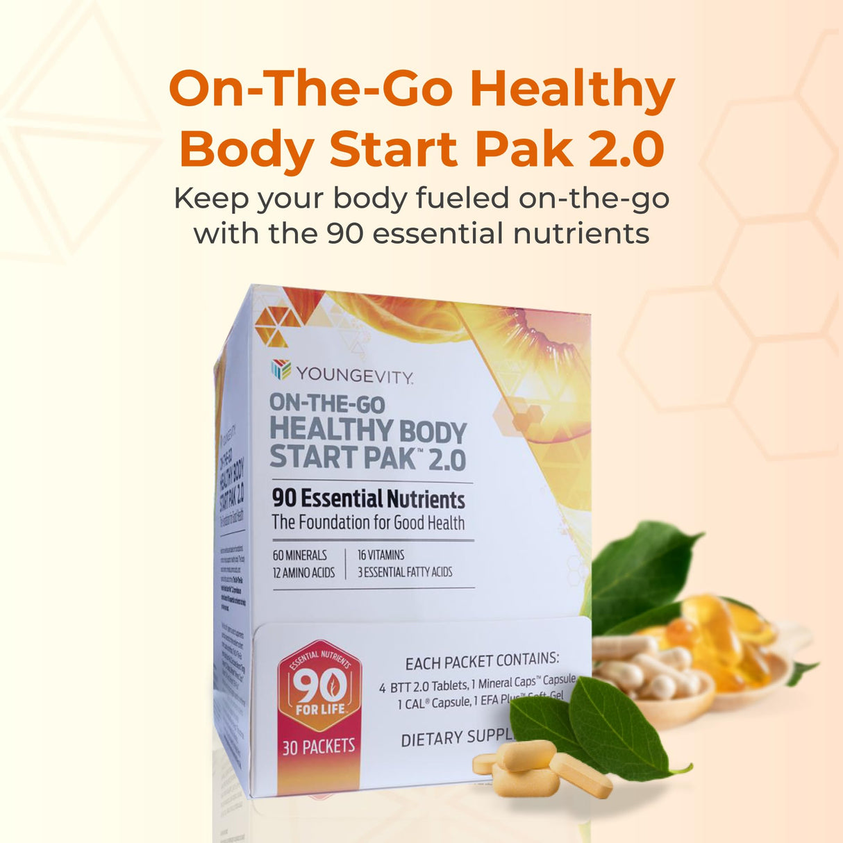 Youngevity On-The-Go Healthy Body Start Pak 2.0 - Includes Multi-Vitamins, Minerals, EFAs, & Amino Acids | 90 Essential Nutrients | 30-Day Supply