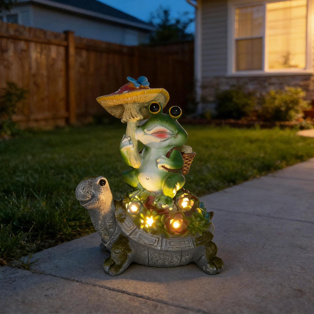 SAMPU CRAFT Solar Powered Turtle & Frog Garden Statue with LED Lights10.8IN