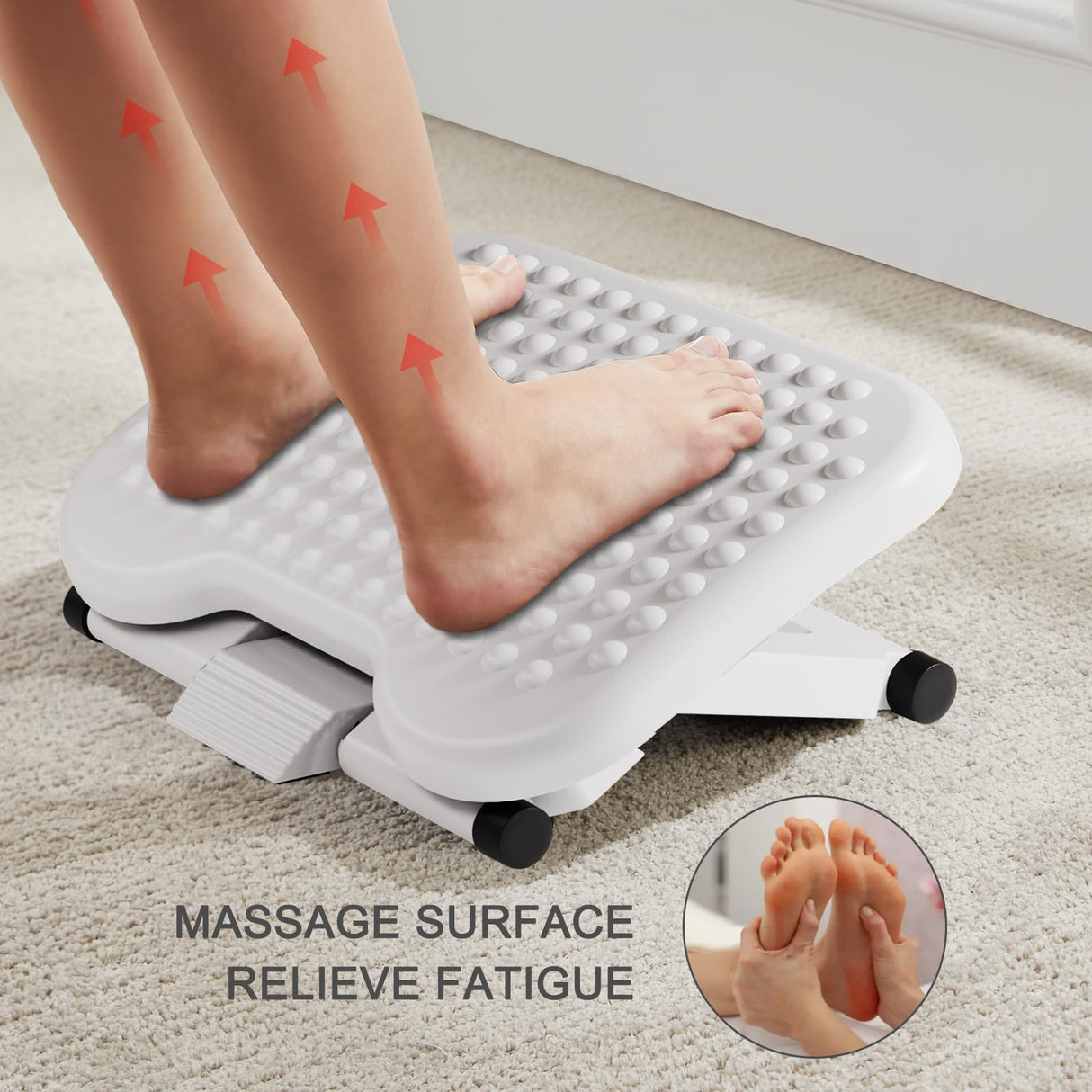 HUANUO Adjustable Desk Footrest, Foot Rest for Under Desk at Work with Massage, Adjustable Foot Stool with 3 Height Position & 30 Degree Tilt Angle Adjustment for Home, Office, White