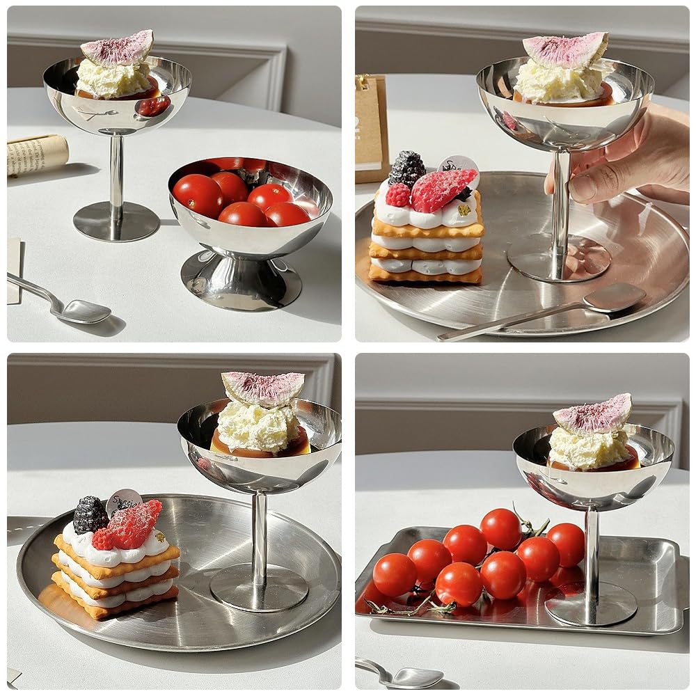 Hapivida Ice Cream Cup, 4Pcs Stainless Steel Serving Dessert Bowls Cups Sauce Bowls Mini Round Footed Yogurt Snack Candy Cups for Salad Fruit Pudding Christmas Party