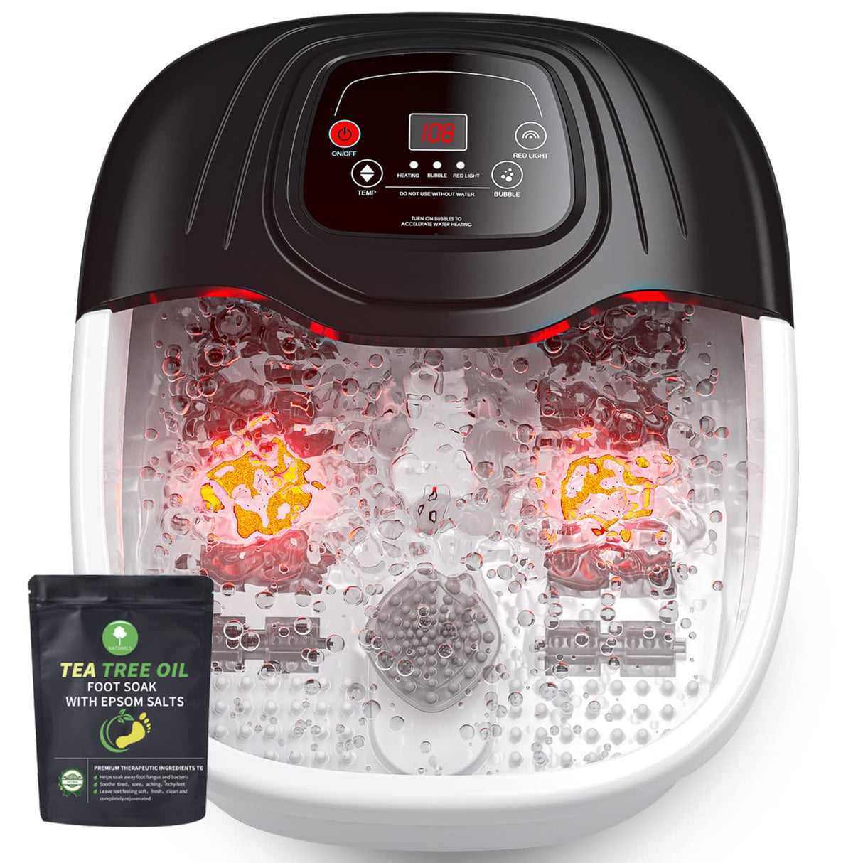 RIGHTMELL Foot Spa Bath Massager with Heat, Epsom Salt,Bubbles, Vibration and Red Light, Tub for Stress Relief,Foot Soaker Fathers Day Birthday Gifts for Mom Dad Women Men Her Him