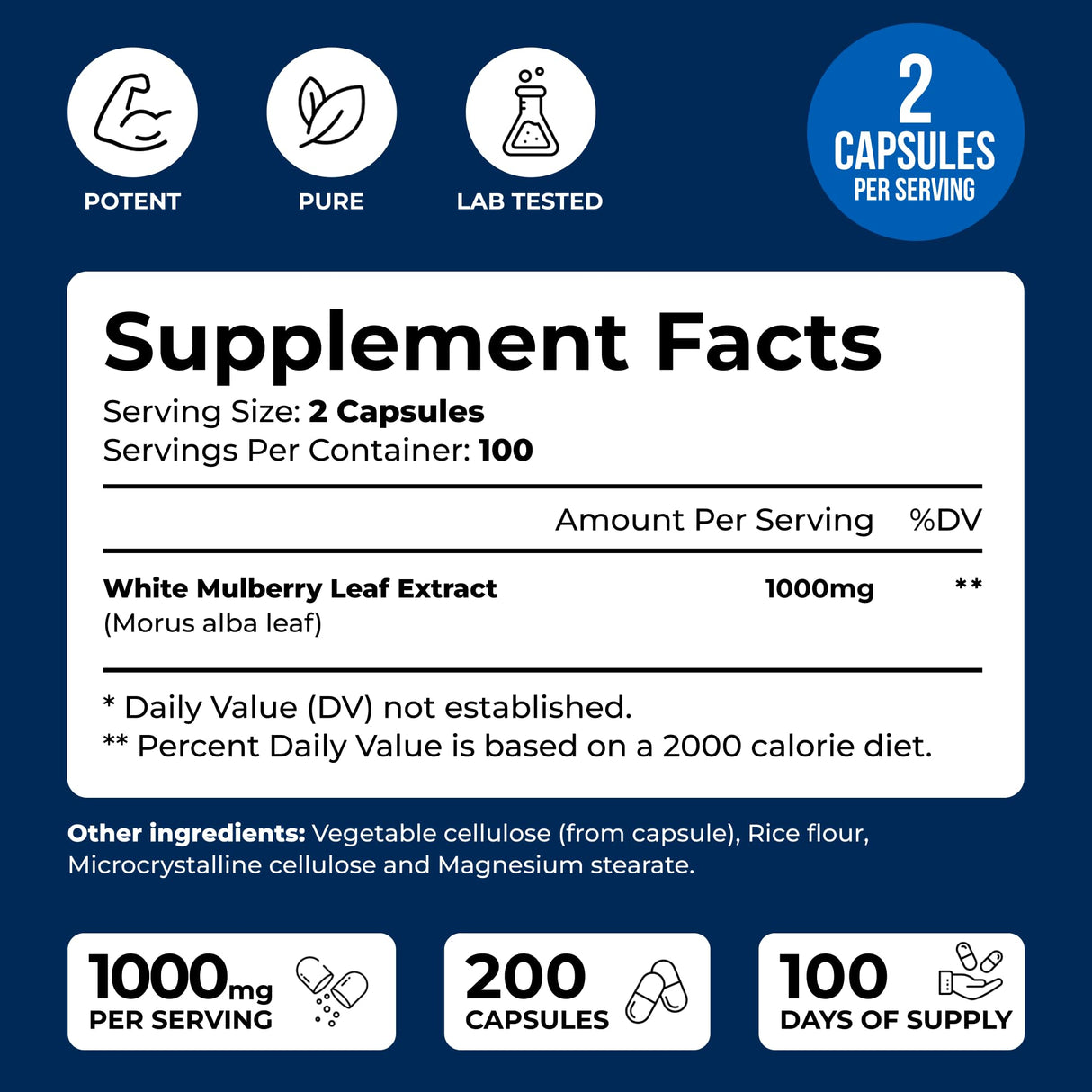 We Like Vitamins White Mulberry 1000mg 200 Vegan Capsules – White Mulberry Leaf Extract Capsules Supplement