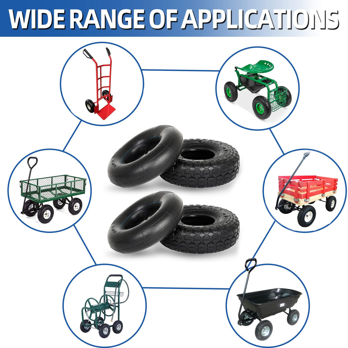 GICOOL 4.10/3.50-4 Replacement Tire and Inner Tube Set, 2 Pack, 10" Heavy Duty Tire and Tube, TR-13 Straight Valve Stem, for Hand Truck Trolley Dolly Garden Wagon Cart Wheel Replacement