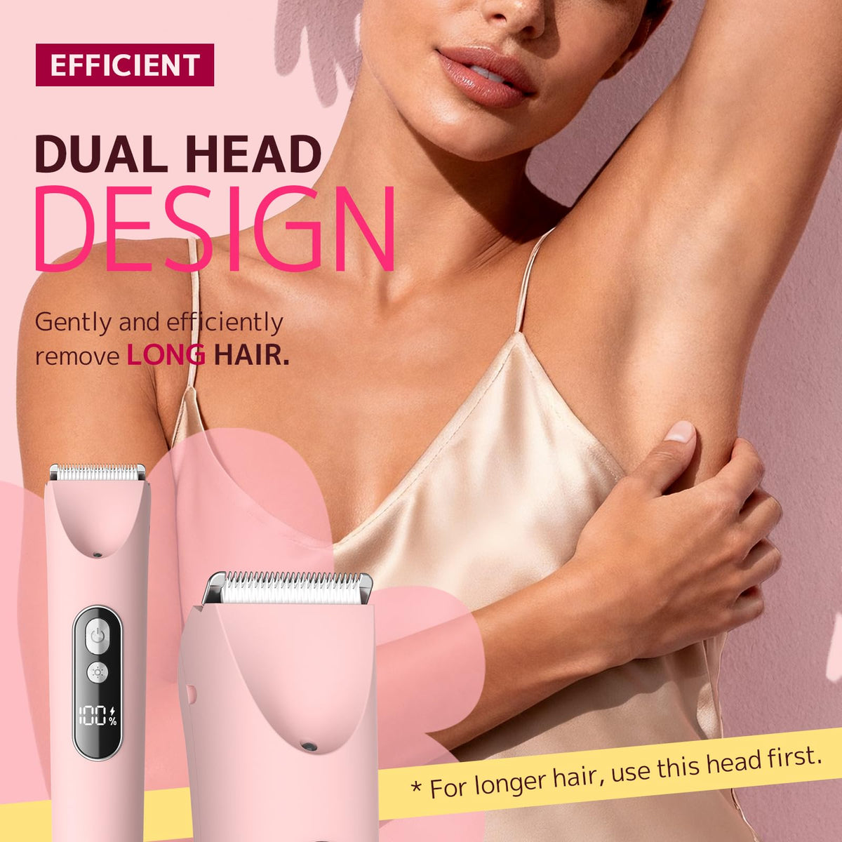 CoolHair Bikini Trimmer for Women,Smooth Electric Razor for Sensitive Skin, IPX7 Waterproof Wet & Dry Cordless Body Shaver Replacement Heads for Bikini Area, Pubic Hair, Face, Underarms & Legs (Pink)