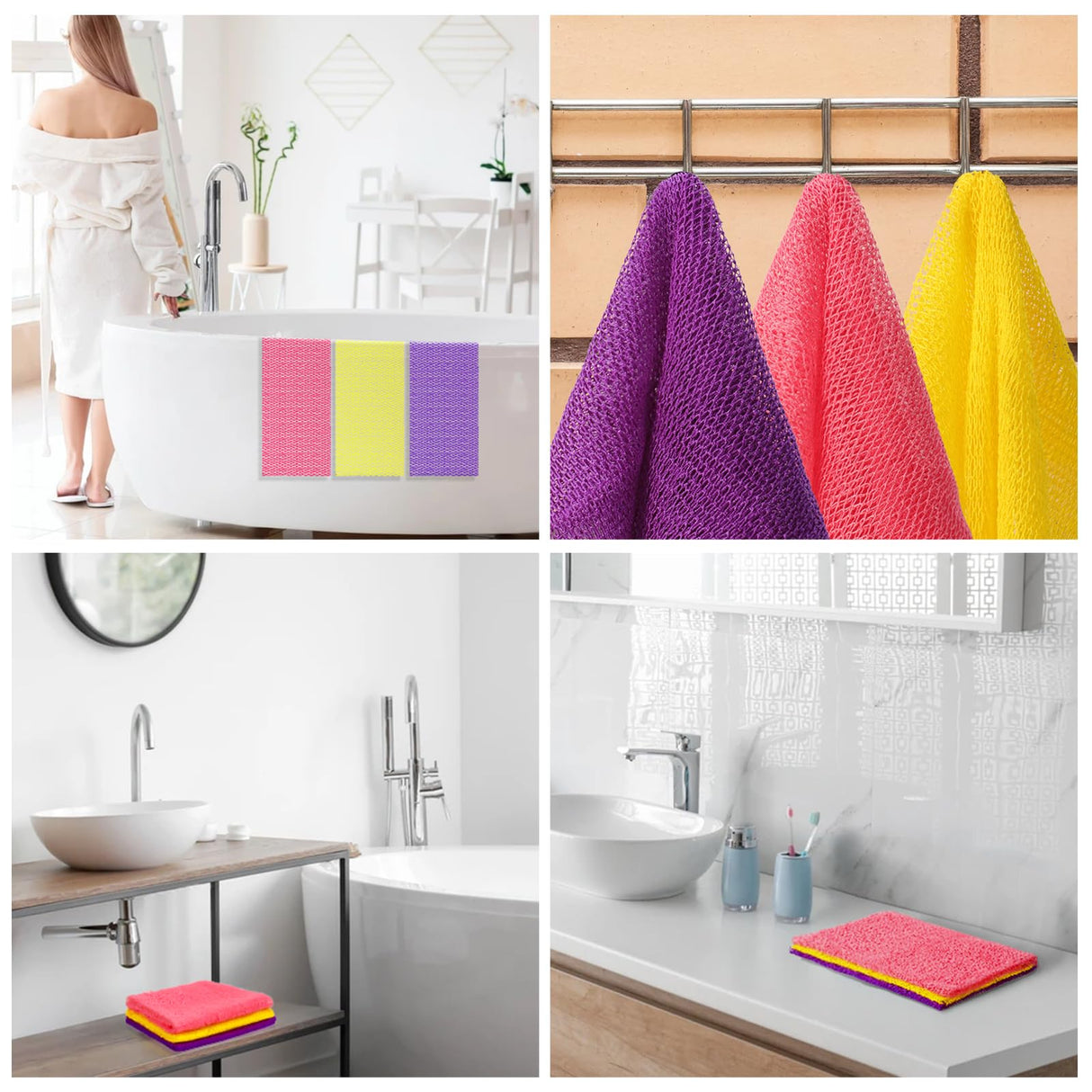 3 Pack African Net Sponge – Real Authentic Exfoliating Bath Sponges for Silky Smooth Skin, Deep Cleansing Mesh for Full Body, Quick-Drying & Travel-Friendly(Yellow Pink Purple)