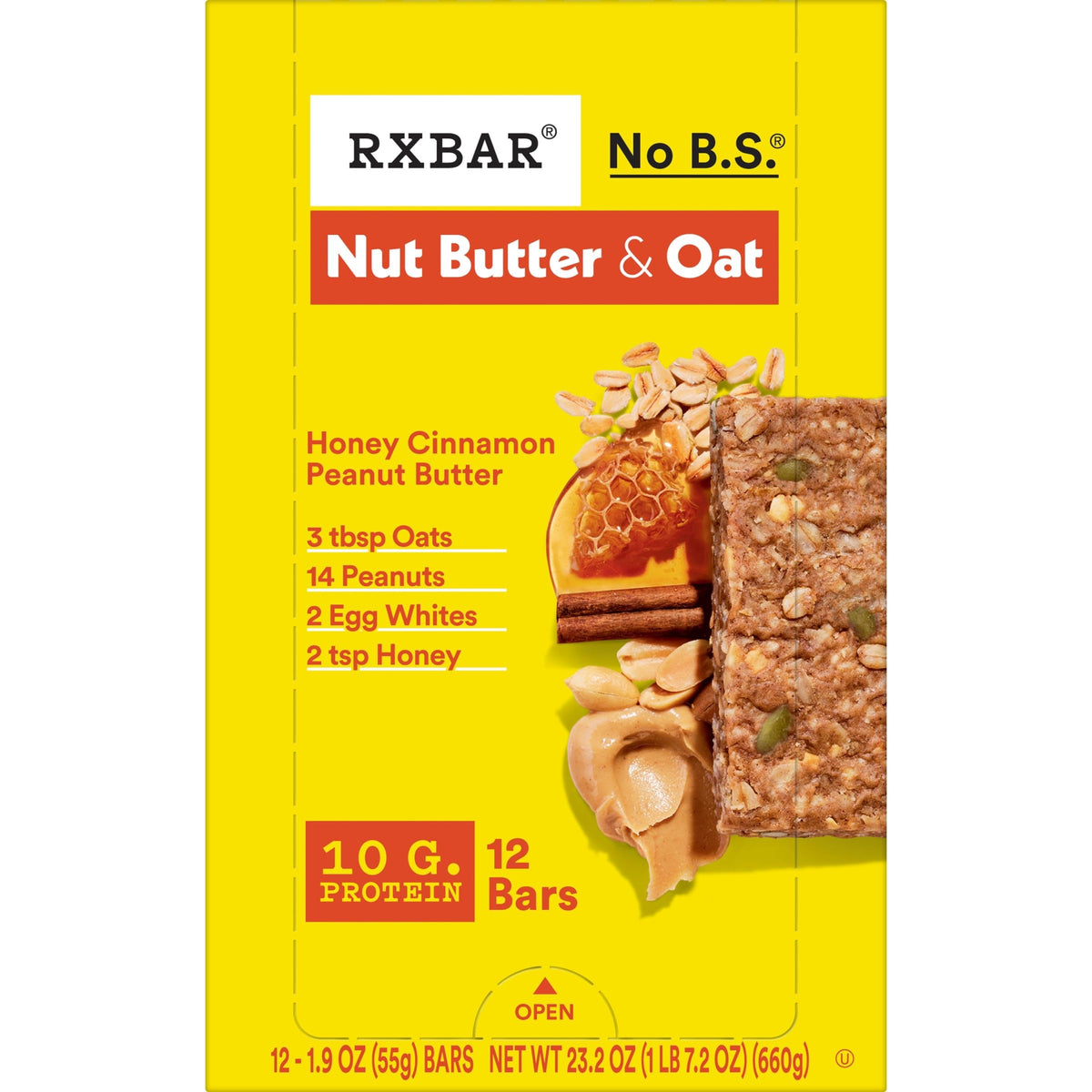 RXBAR Nut Butter and Oat Protein Bars, Protein Snacks, Snack Bars, Honey Cinnamon Peanut Butter, 23.2oz Box (12 Bars)
